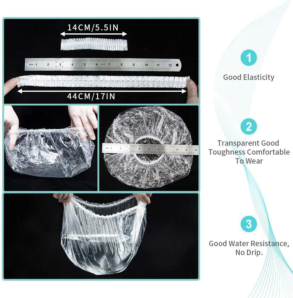 100 Pcs Waterproof Clear Hair Bath Caps Disposable Shower Caps for Women, Kids, Girls, Spa, Salon, Travel, Hotel and Home Use Plastic Hair Cap image number 4