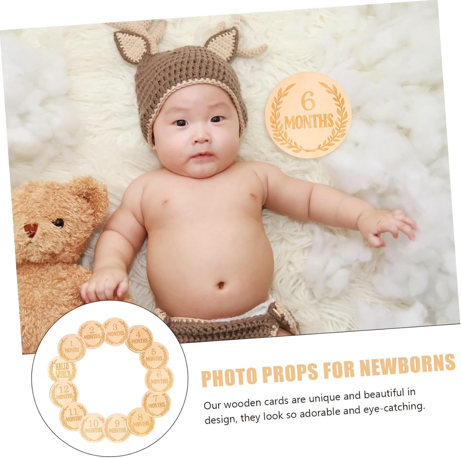 13Pcs Memorial Milestone Cards Wooden Sign for Monthly Milestones Welcome Photo Props image number 3