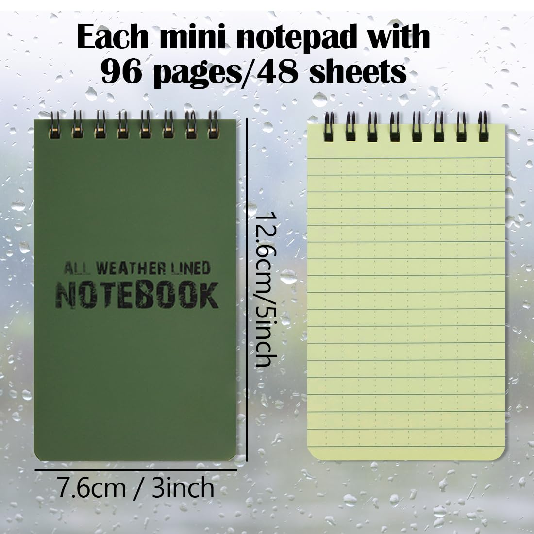 LZYMSZ 10PCS Waterproof Notebook, 3 X 5" 48 Sheets Pocket Spiral Memo Paper Notepad All-Weather Field Notebooks, Tactical Note Book Police Rain Notepad with Grid Paper for Outdoor Activities Recording image number 1