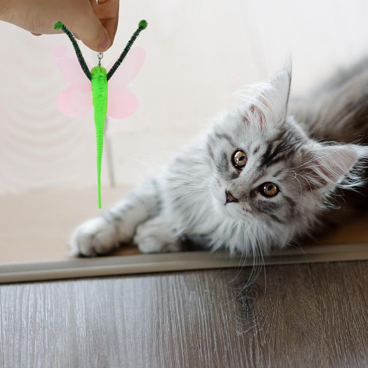 CAPASTEC Pack of 2 Cat Wand Replacement for Pet Interactive, Green, Caterpillars image number 6