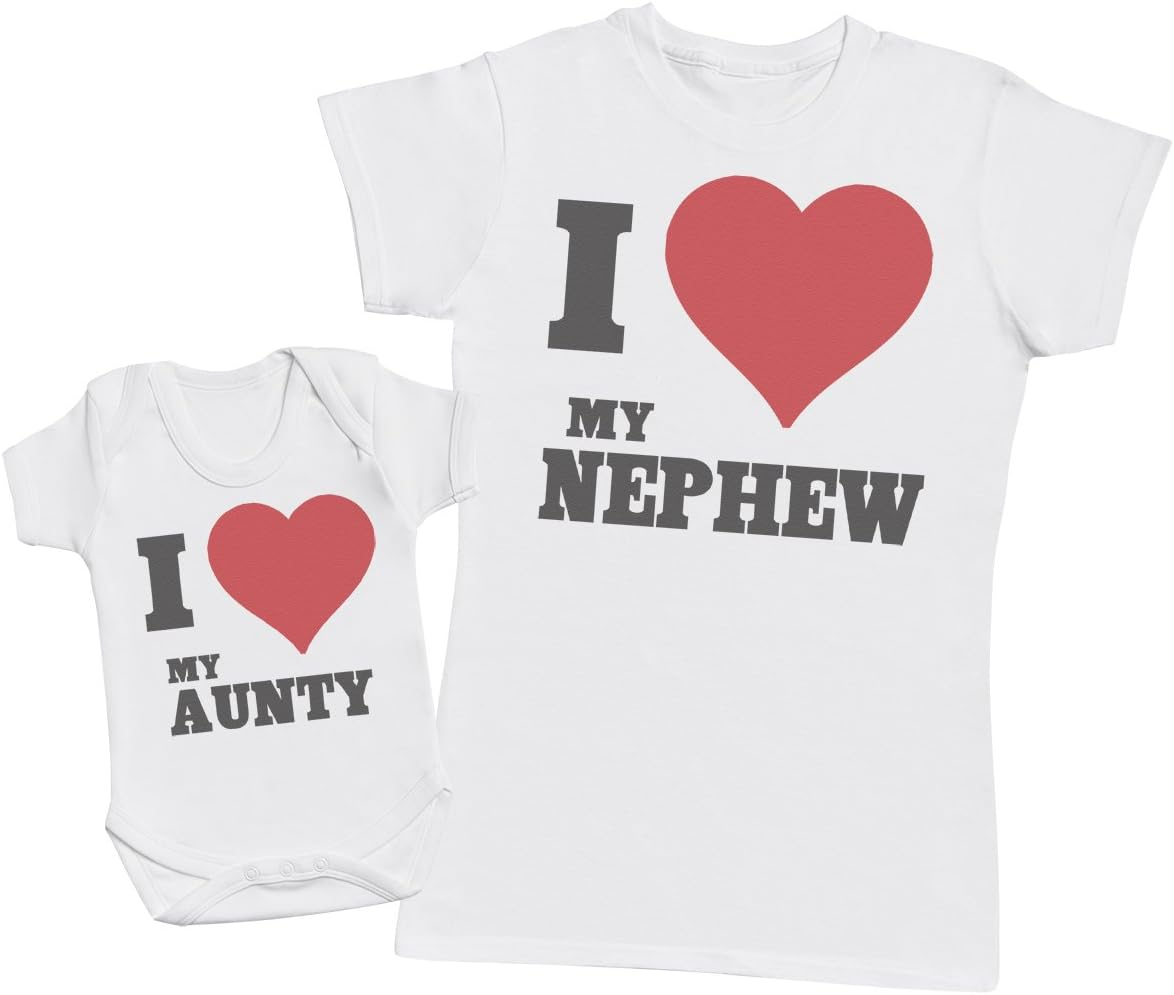 Zarlivia Clothing I Love My Nephew - Matching Aunty Nephew Gift Set - Womens T Shirt & Baby Bodysuit - White - Xx-Large & 18-24 Months image number 1