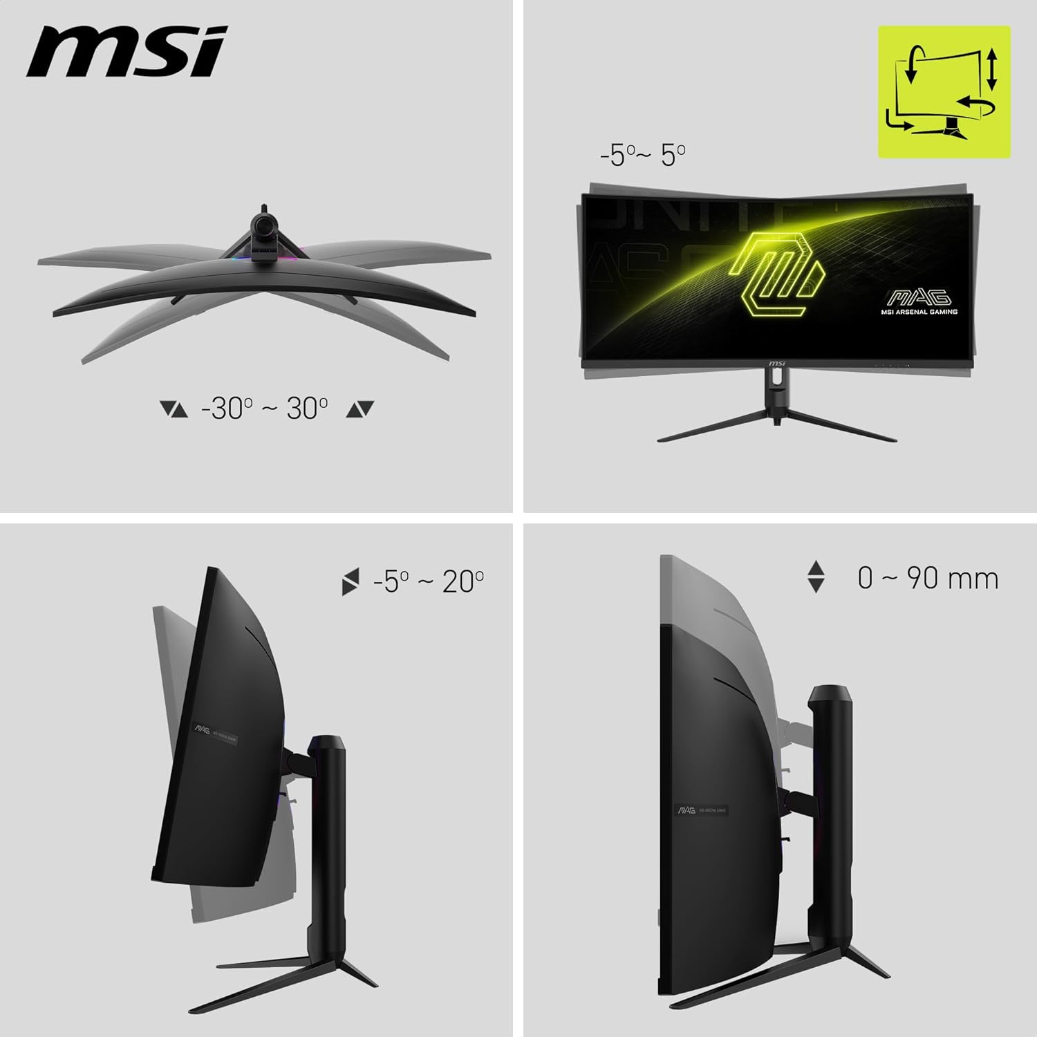 MSI MAG 342CQR E2 34 Inch UWQHD Curved Gaming Monitor - 1500R 3440 X 1440 VA Panel, 180 Hz / 1Ms (MPRT), Adaptive Sync - DP 1.4A, HDMI 2.0B CEC