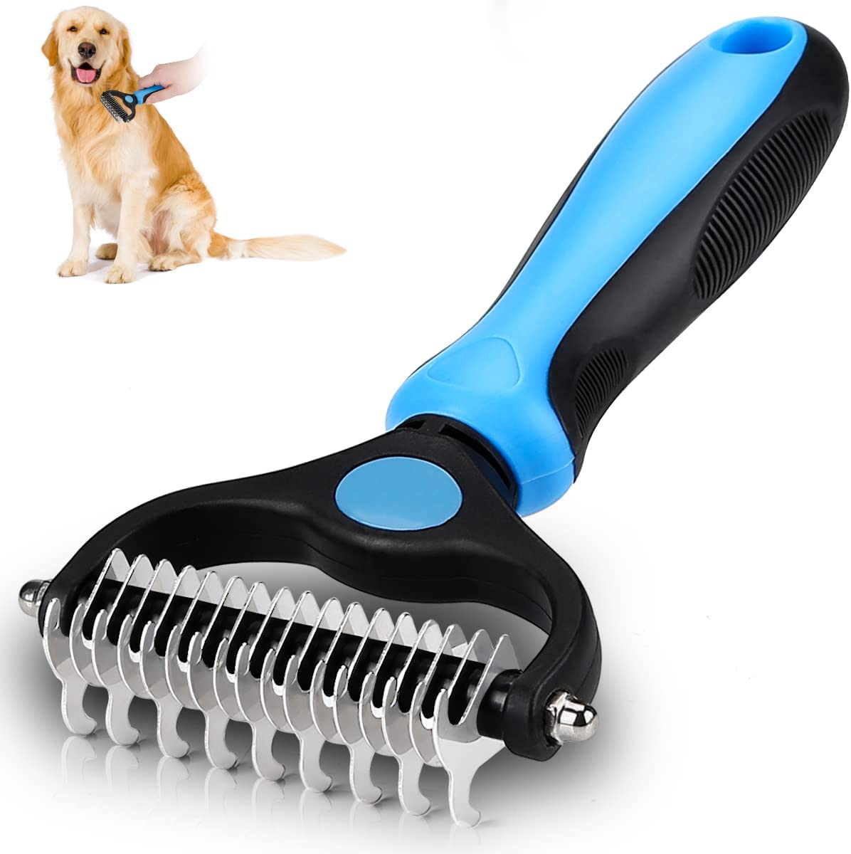 Pet Grooming Brush, Professional Undercoat Rake for Dogs & Cats 2 Sided Dematting Tool Shedding Brush for Deshedding, Undercoat, Knots, Mats & Tangles Removing, (9+17Tooth) - Pink