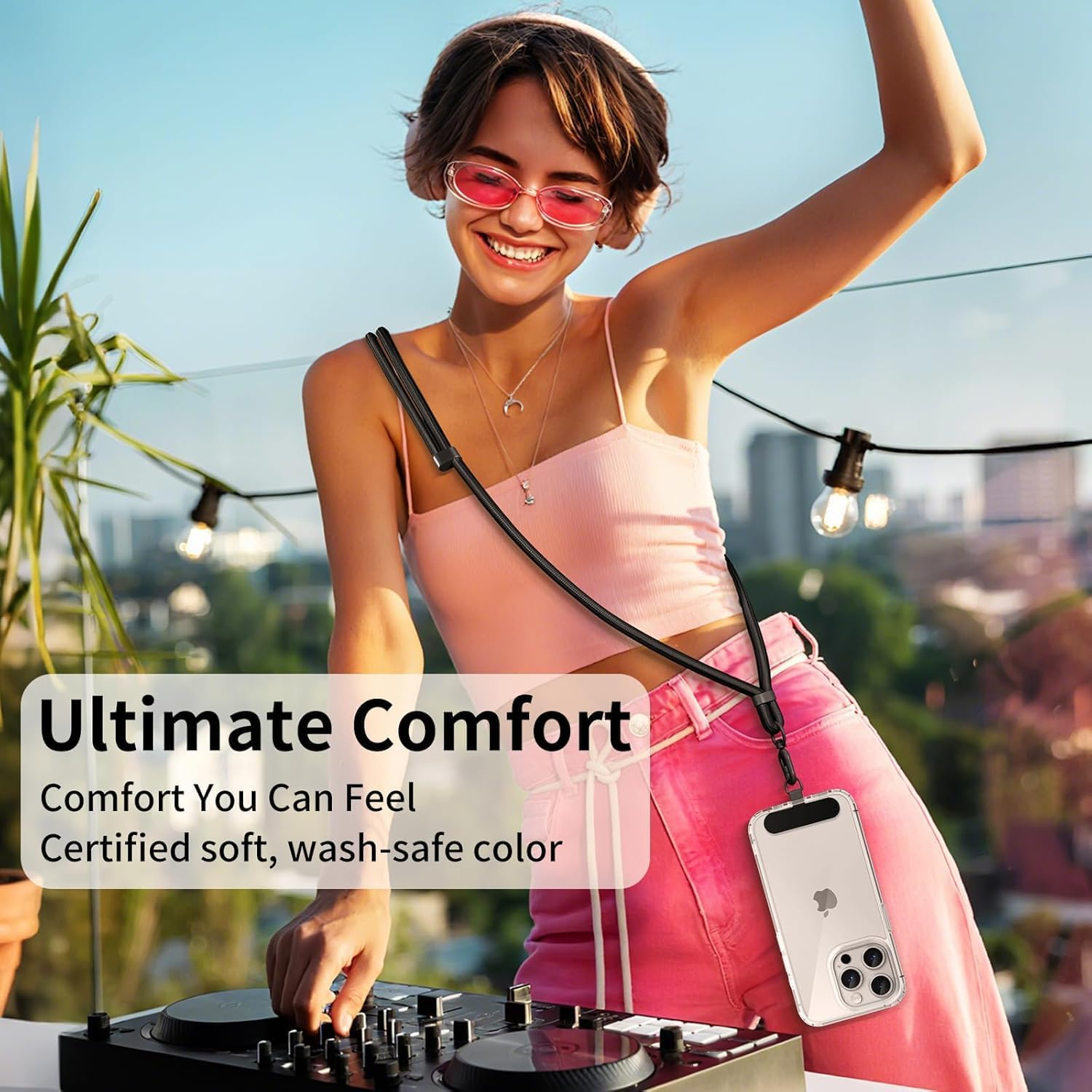 Casecret Mobile Phone Chain Universal Adjustable Mobile Phone Strap for Hanging Mobile Phone Chain Lanyard Neck Strap for Men and Women with Patch Cord for Iphone Samsung Xiaomi Sport Travel Outdoor - A-Black image number 6