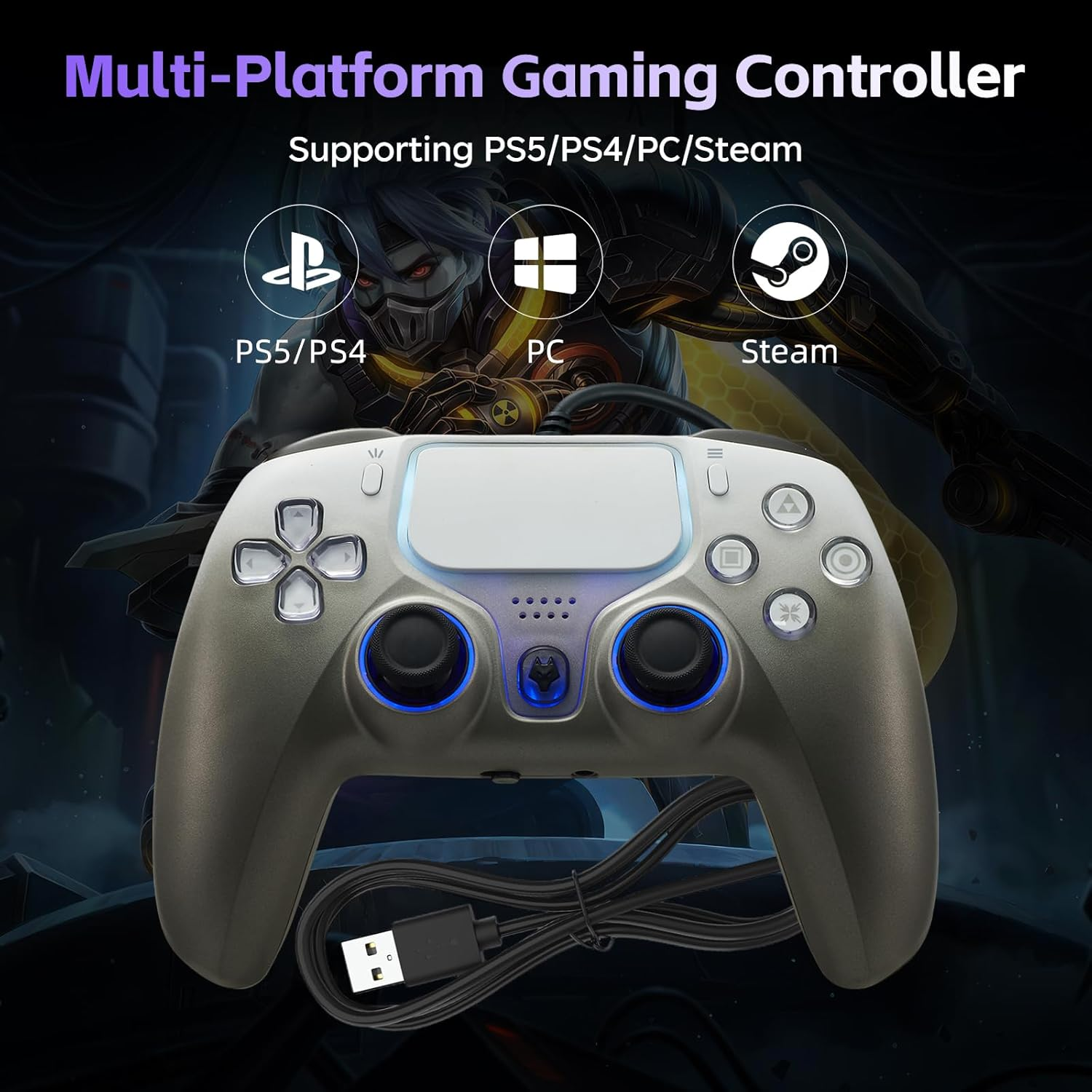 NBCP Wired Controller for Playstation 5, PS5, PC, PS4, USB Gamepad Joystick for Windows 7/8/10, Laptop, Steam - Dual Vibration, Turbo Function, Hall Effect Trigger, 6 Axis Gyro Sensor, 3.5Mm Audio image number 3