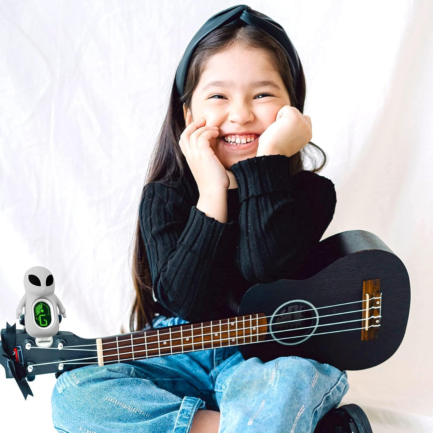 Guitar Tuner, Accurate Tunning, with Digital LED Displays, Cute Cartoon Tuner Perfect for String Instruments, Guitar Tuner Clip on Acoustic, Bass, Classical Electric Guitar A71 (Gray) image number 1