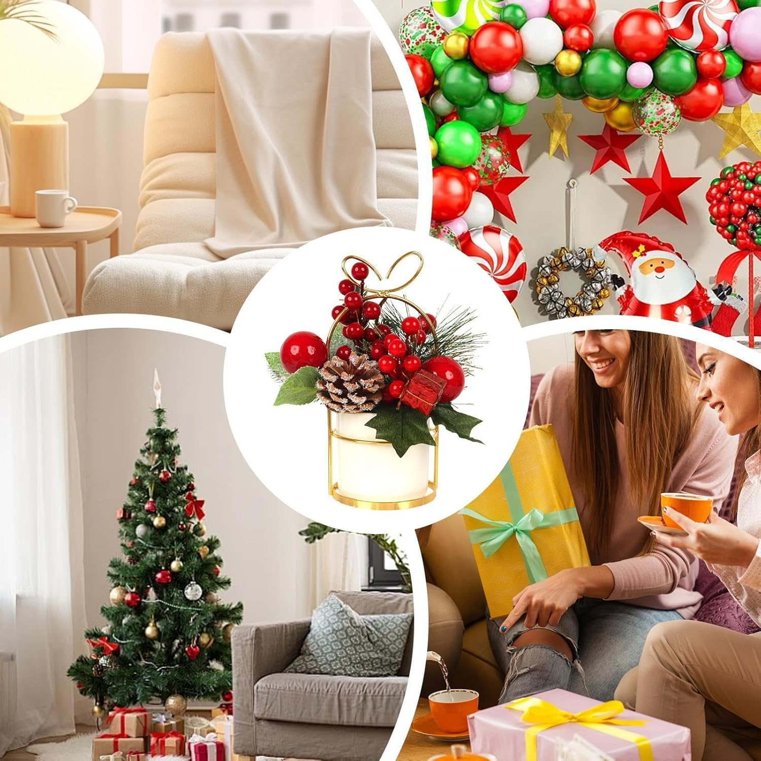 Christmas Pine Cone Potted Decoration,Christmas Arrangements Decor - Artificial Desk Stand Decor, Christmas Plants Centerpieces with Pine Cones and Berries for Tables, Home image number 4