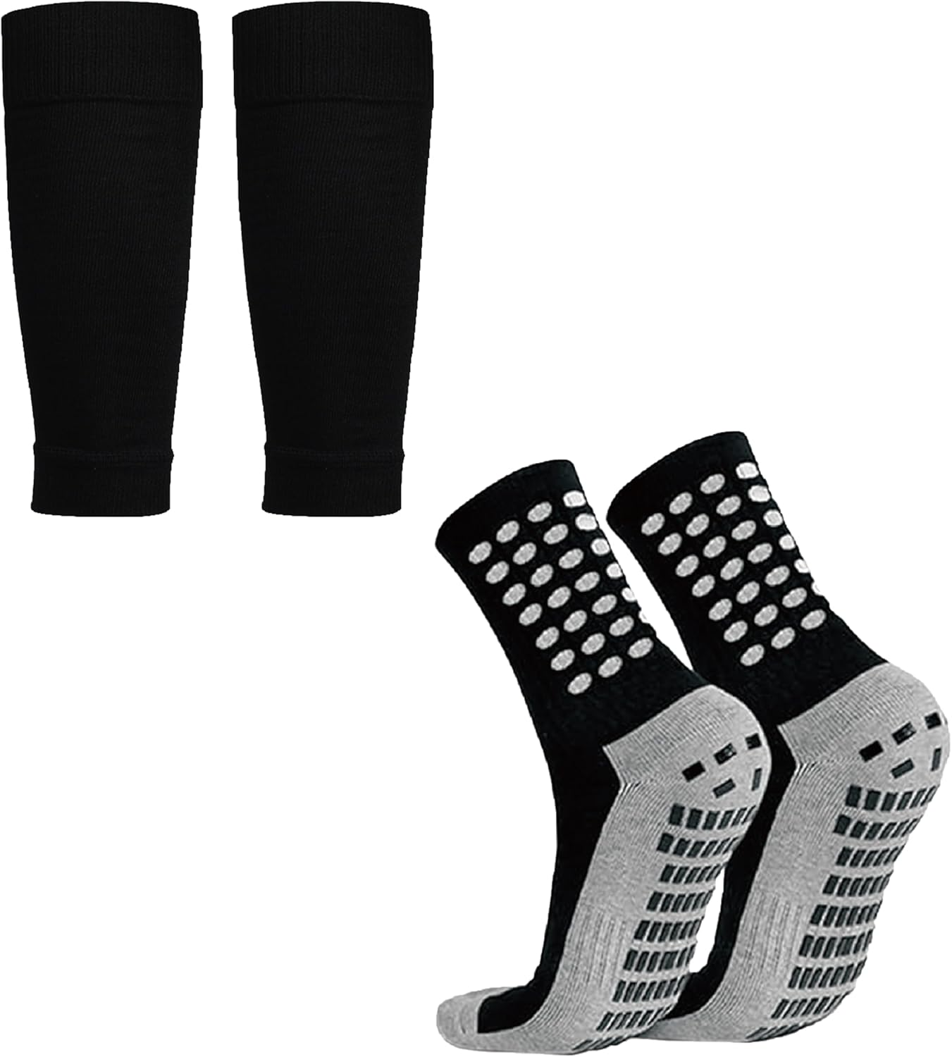 Calf Compression Sleeves & Non-Slip Soccer Grip Socks Set, Professional Sports Foot and Leg Socks, Suitable for Soccer, Baseball, Basketball, Rugby, Wrestling