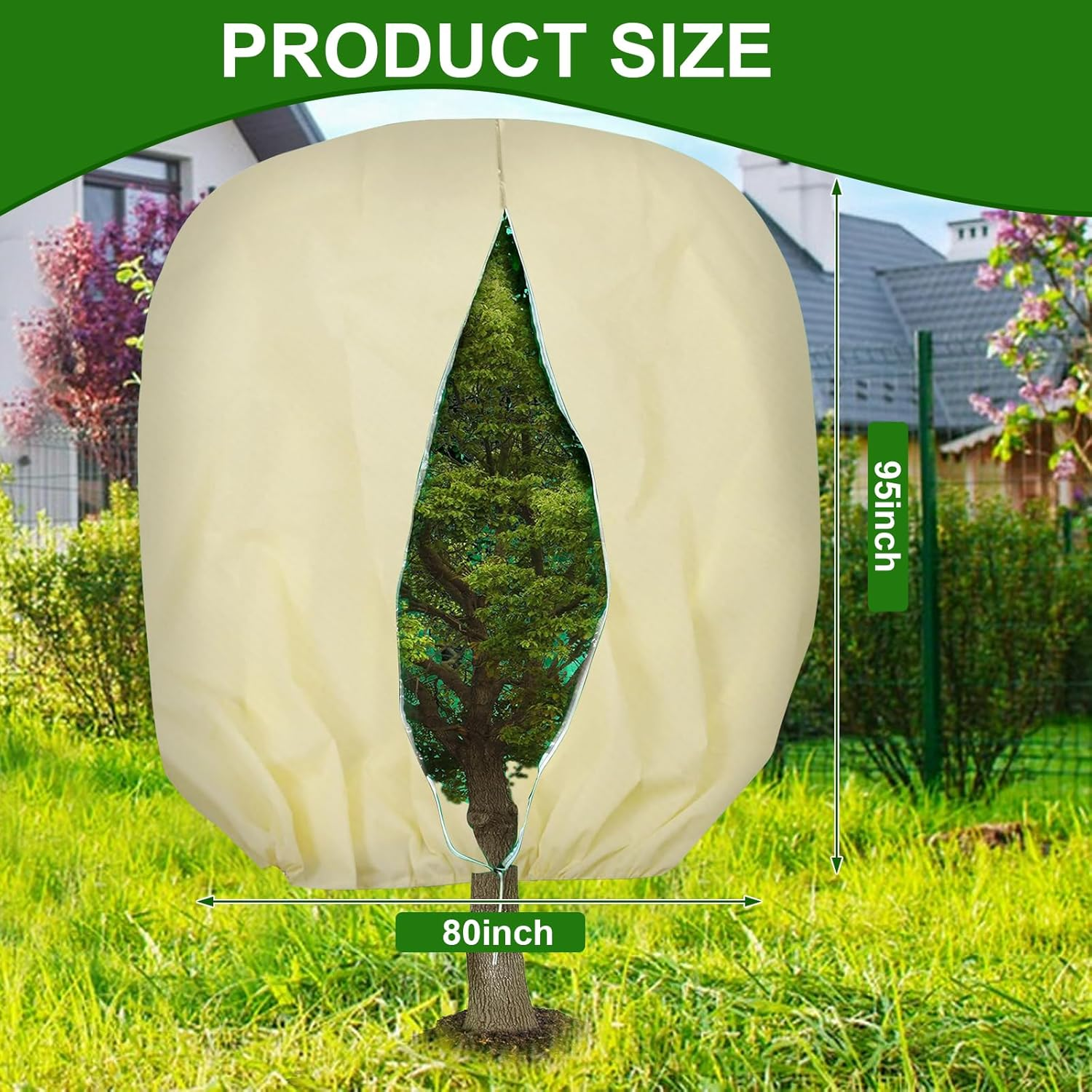 95" X 80" Plant Covers Freeze Protection, Huge Winter Tree Covers with Zipper Drawstring Thickened Frost Blanket Cloth outside Plants Wrap Bag Garden Covers for Potted Plants Shrubs Flower Fruit Tree image number 4