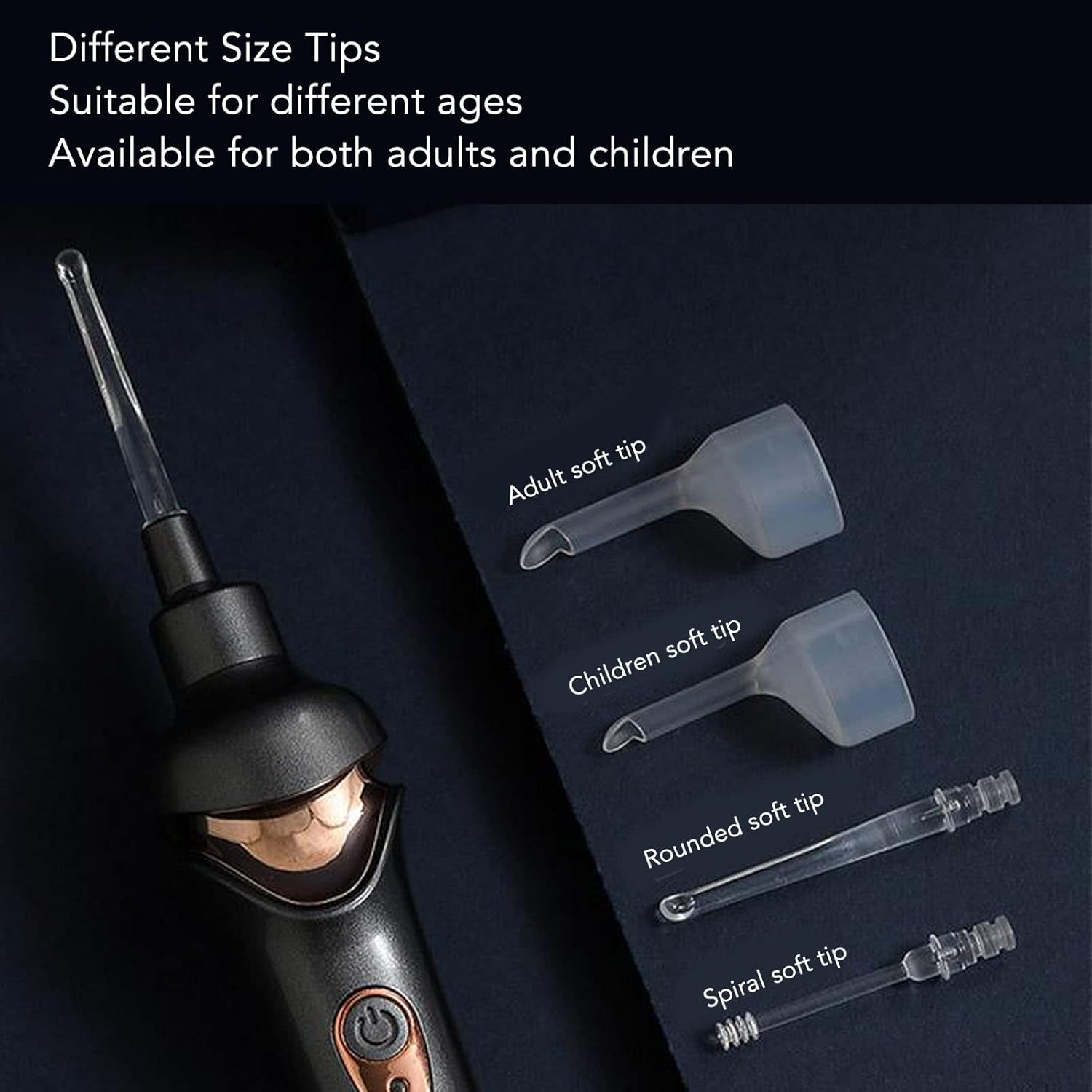 Electric Ear Suction Device, Portable Automatic Electric Vacuum Ear Pick Ear Cleaner Earwax Remover with LED Light for Earwax Removal, Soft Prevent Ear-Pick Clean Tools Set (Black) image number 3
