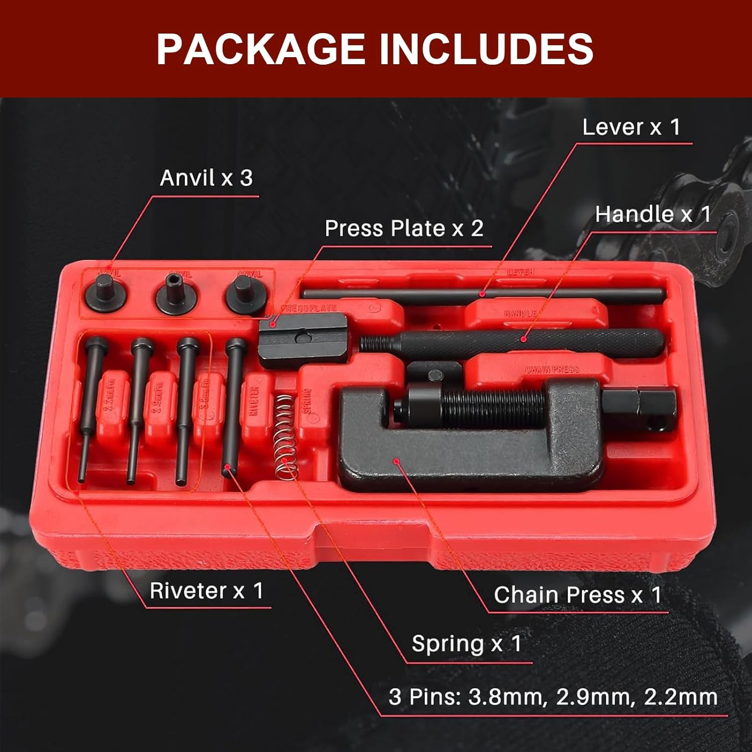 MAEZOE Motorcycle Chain Breaker Tool Kit Efficient Chain Cutter and Rivet Tool Durable Portable for Motorcycles Bikes ATV Repair DIY Enthusiasts Mechanics image number 4