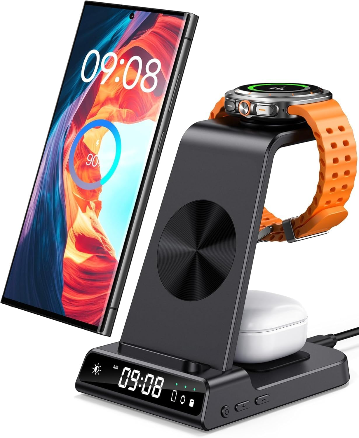 Phelinta Wireless Charger for Samsung, 3 in 1 Wireless Charging Station for Galaxy S25 Ultra/S24/S23/Note 20/Z Flip 7/Fold 6, Charger Stand for Samsung Galaxy Watch 8/Ultra/7/6/5, Galaxy Buds 3/3 Pro