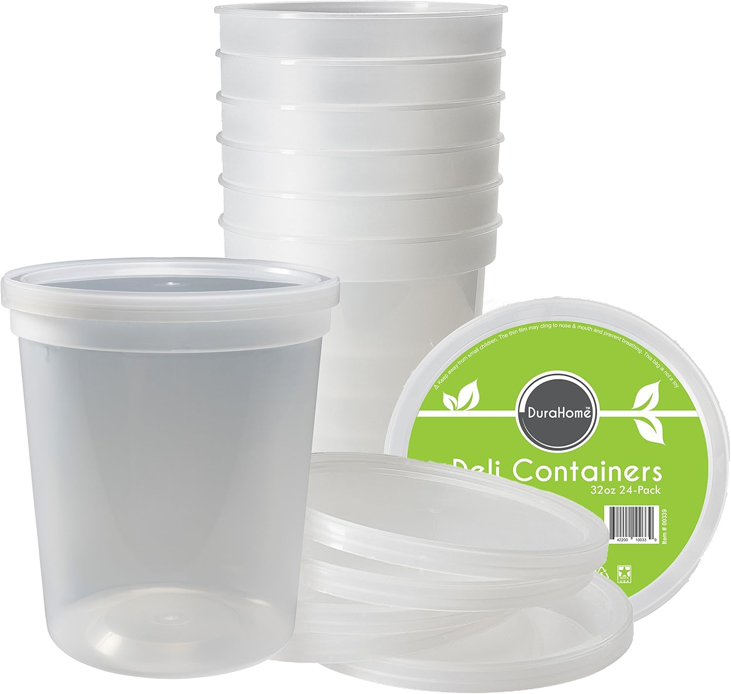 Durahome - Deli Food Storage Containers with Lids 32 Ounce, Quart Pack of 24 - Plastic Microwaveable Container image number 6