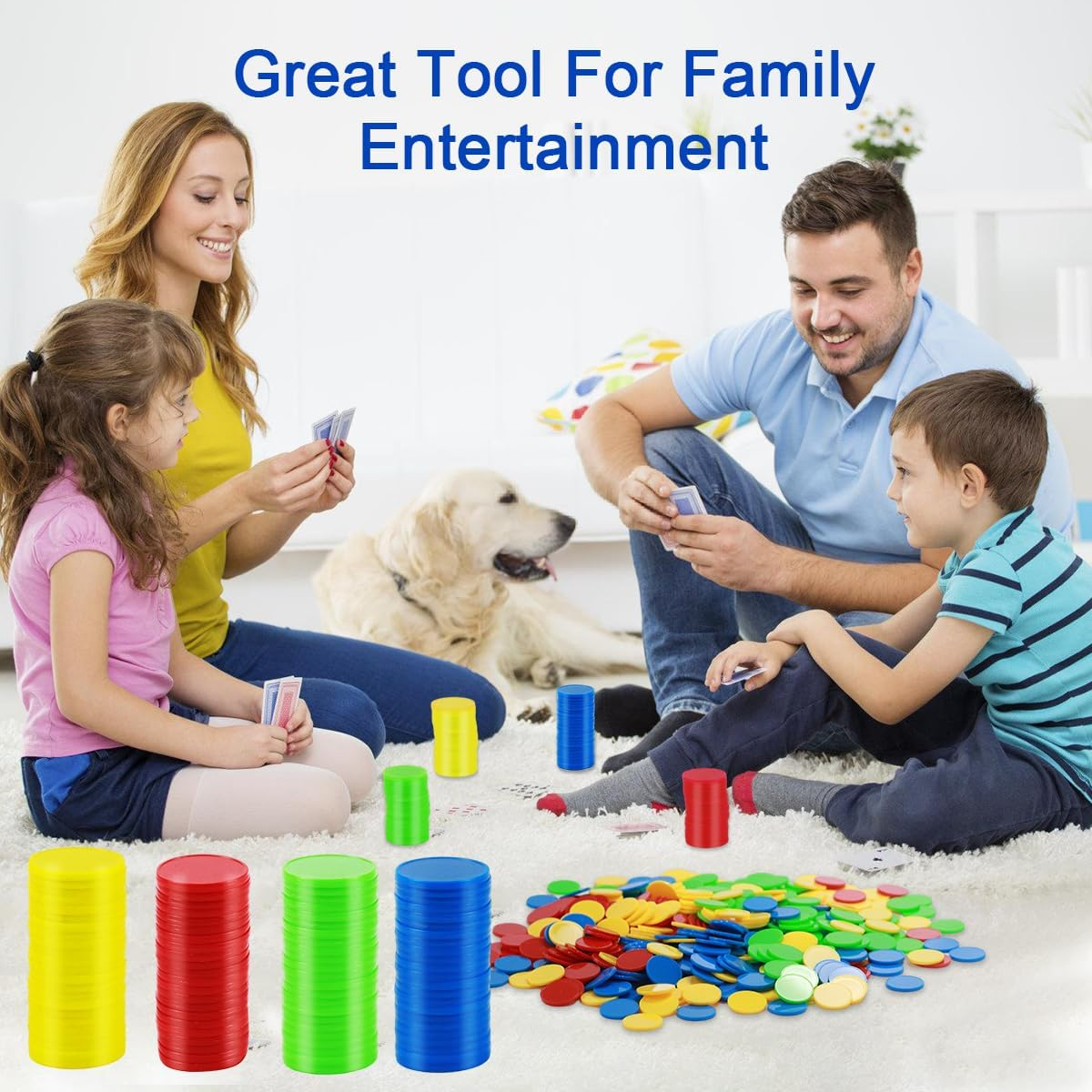 400 Pieces Plastic Poker Chips, 4 Colours 0.98 Inch Counting Chips for Children Game Math Counting Bingo Game Blank Plastic Counter for Children Reward image number 1