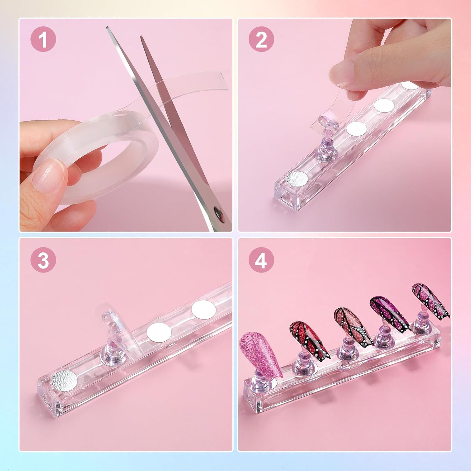 FANDAMEI Nail Stand, 3 Set Nail Art Stand for Press Ons, Nail Holder for Painting Nails, Press on Nail Stand for Practice, Magnetic Acrylic Nail Design Stand for Display with Double-Sided Tape image number 3