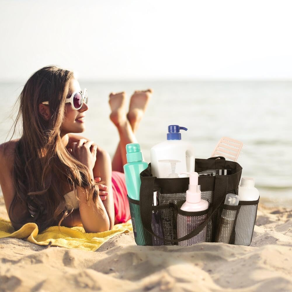 Portable 7-Pocket Dorm Shower Caddy, 1Pc Mesh Shower Tote, Toiletry Organizer Hanging Shower Bag for College Dorm Room