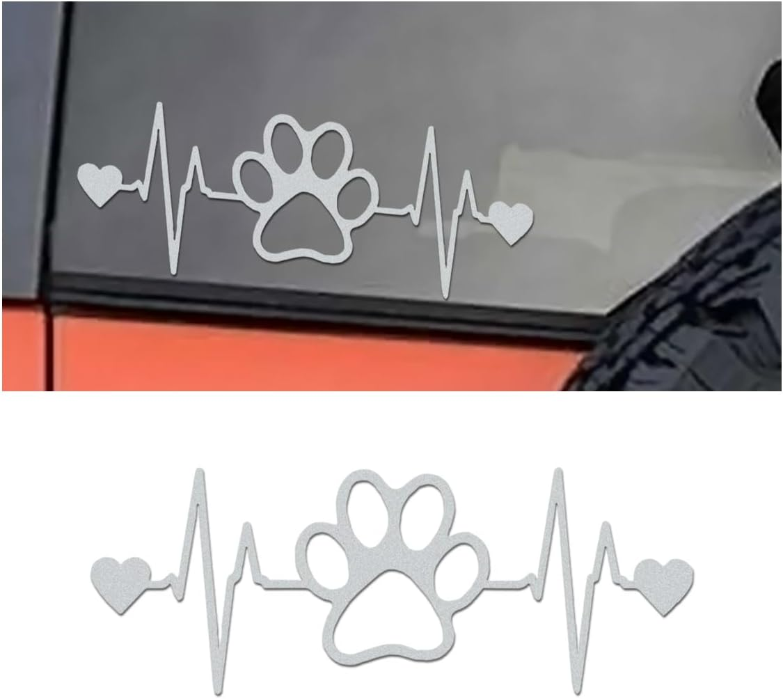 Dog Paw Heartbeat Sticker Decal, Vinyl Waterproof Sticker Decal, Cute Bumper Sticker Universal for Car Truck Van Wall Cup Tumbler Laptop