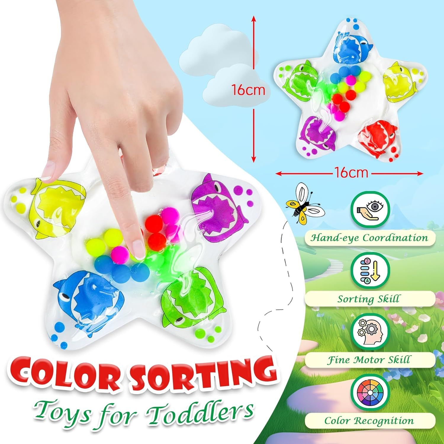 Colour Sorting Toys Sensory Toy - Squishy Shark Sensory Fidget Autism Toy for Toddlers, Calm down Color Matching Toy Preschool Learning Activity Educational Montessori Toys for Kids Boys Girls Gifts