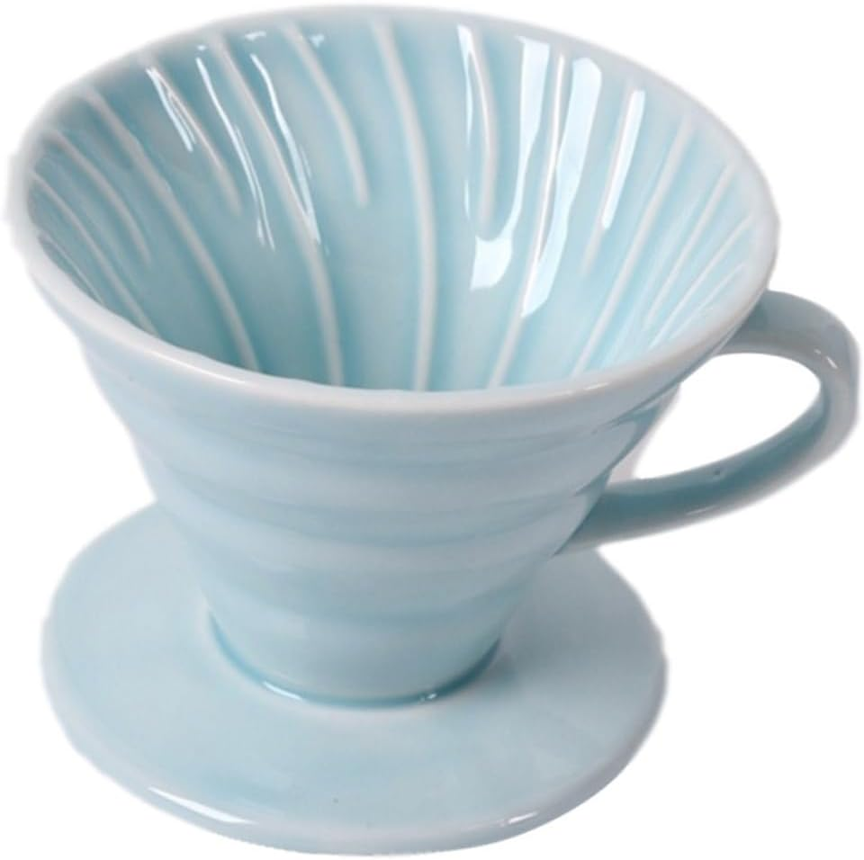 KOMBIUDA Ceramic Coffee Dripper Cone Filter Cup Spiral Groove Sky Blue 1-4 Cup Capacity Handmade Coffee Strainer Suitable for Home and Office Brewing