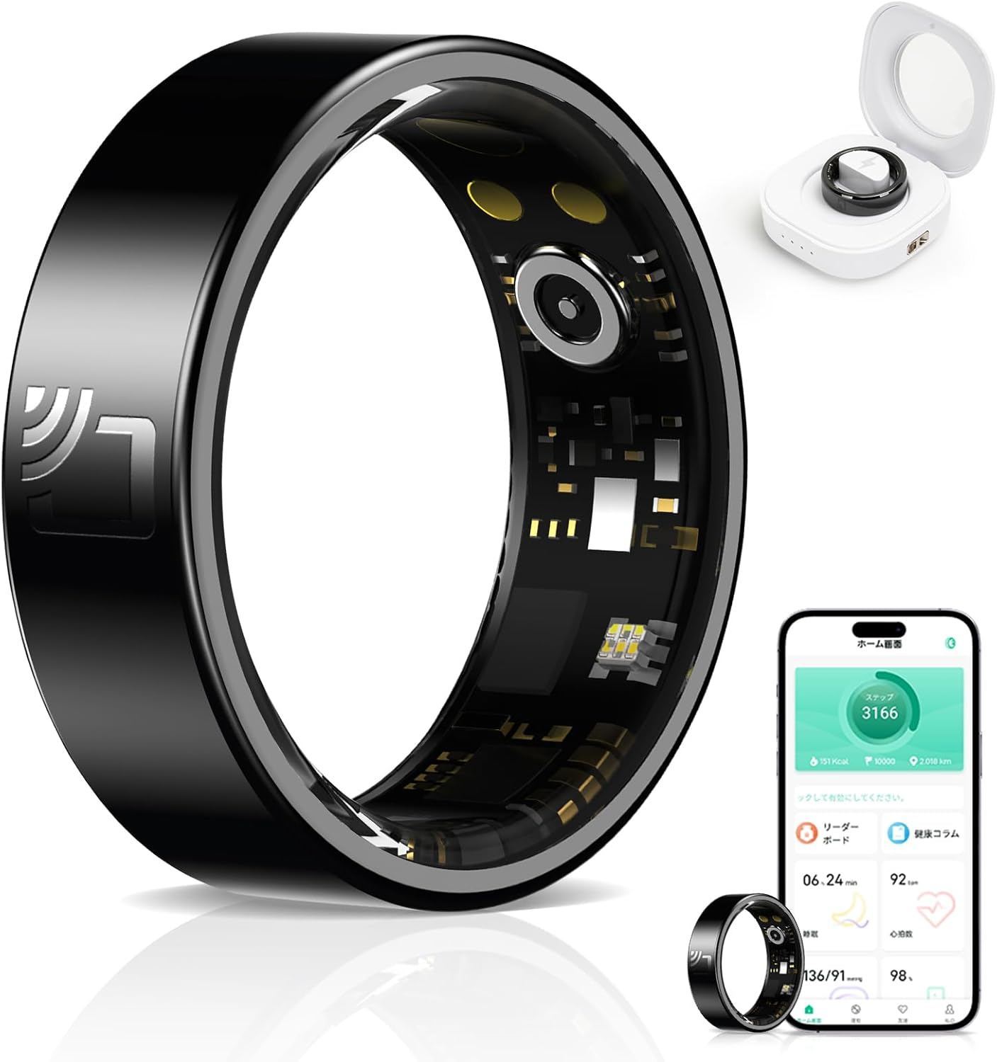 Smart Ring Health Management, Compatible with Android/Iphone, 8 Sports Modes, 3 Data Measurement Functions, IP68 Waterproof, USB Magnetic Charging, Camera Control