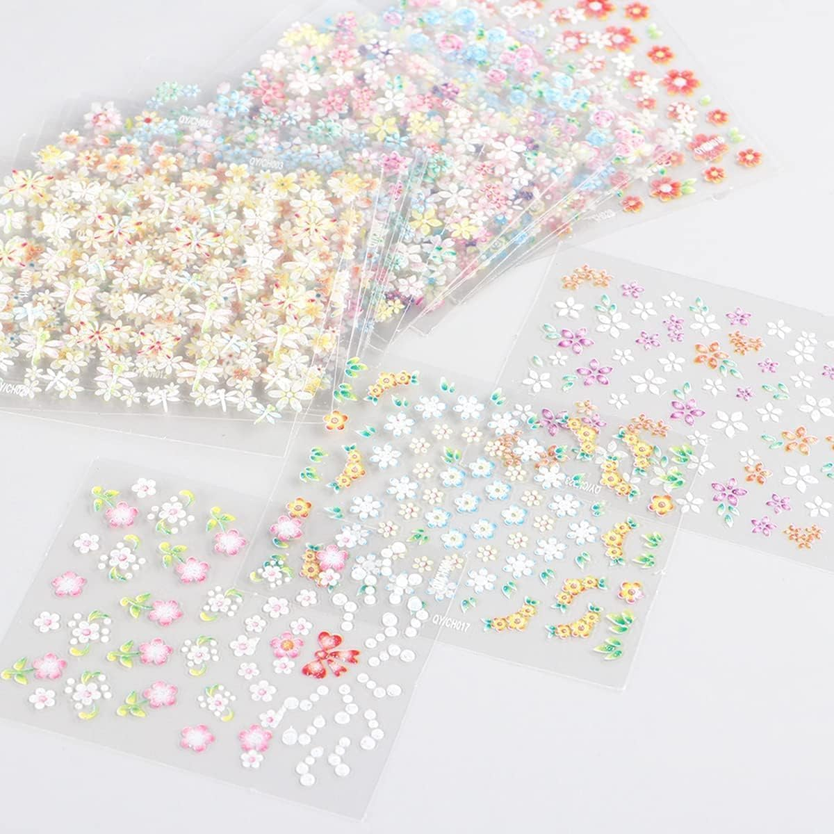 30Sheets Colorful Flower Nail Art Stickers 3D Self Adhesive Nails Decals Nail Art Supplies Colorful Flower Stickers Daisy Floral Bow Tie Heart Nail Designs Manicure Tips Nail Decoration