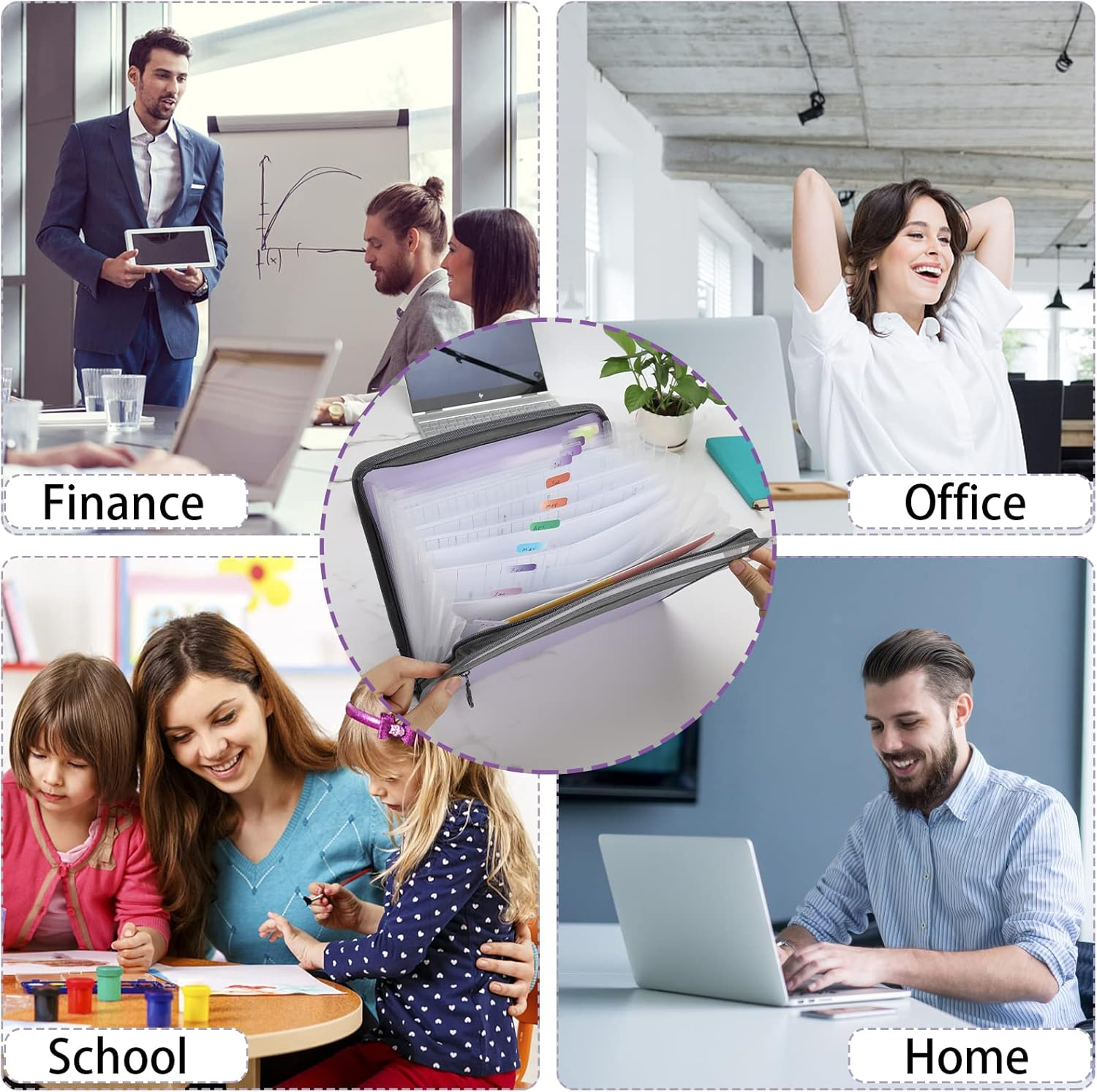 NAFY Expanding File Folders, 13 Pockets Document Organizer with Zipper, A4 Letter Size Portable Accordion Expanding File Folders with 27Pcs Multicolor Labels for Home Office School Supplies (Green) image number 1