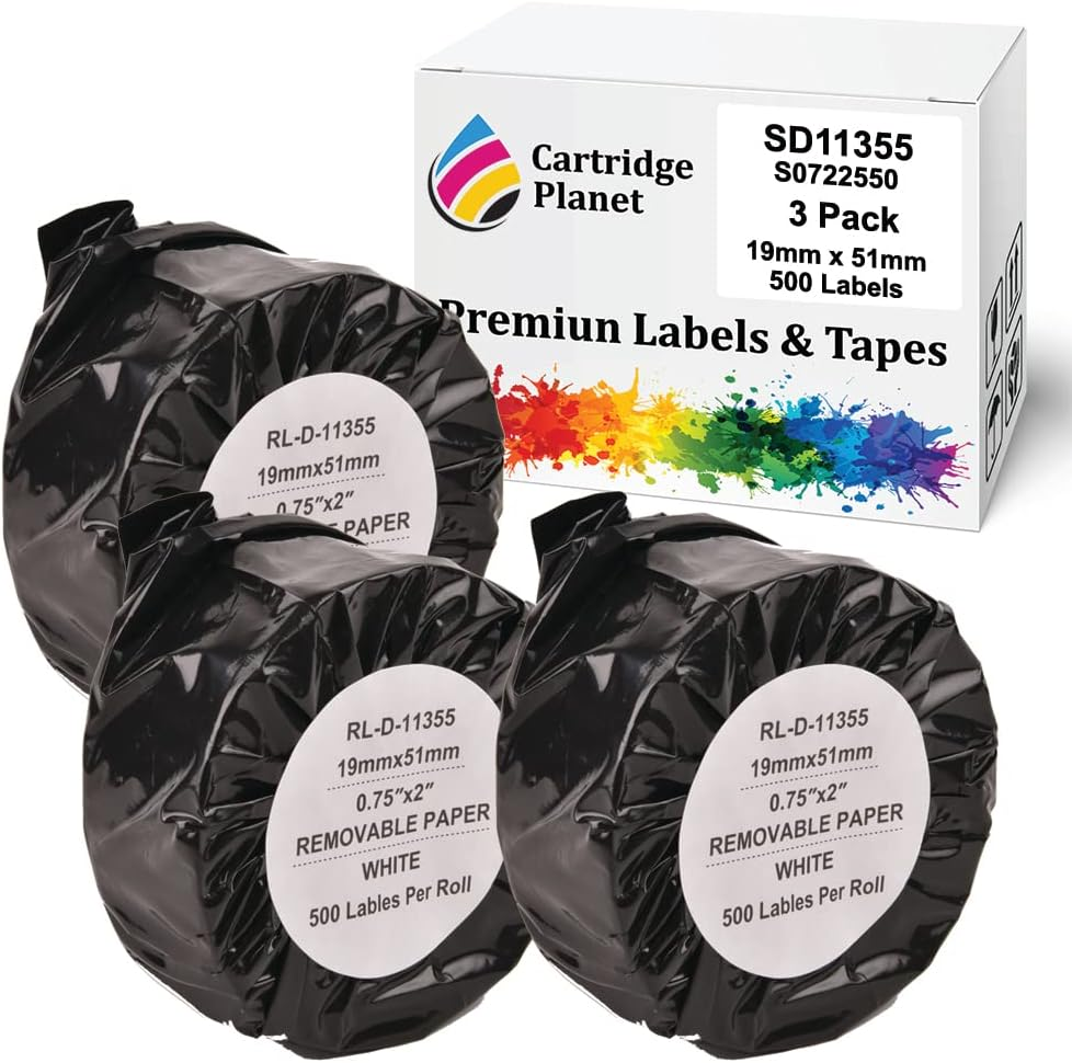 Cartridge Planet 3 Pack Compatible Multi Purpose Label Roll for Dymo SD11355 S0722550 19Mm X 51Mm 500 Labels for Dymo Labelwriter 450 450 Turbo 450 Twin Turbo 450 Duo 4XL SE450 310 320 330 400 SE30