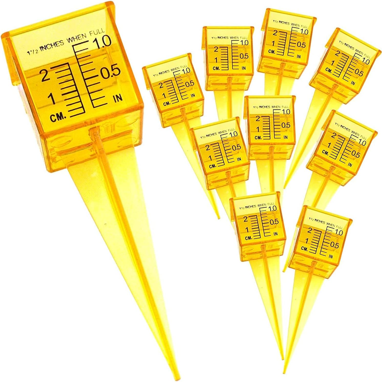 1.5" Rain Gauge/Sprinkler Gauge, Wide Mouth, Bright Yellow Outdoor Water Measuring Tool 10 Piece