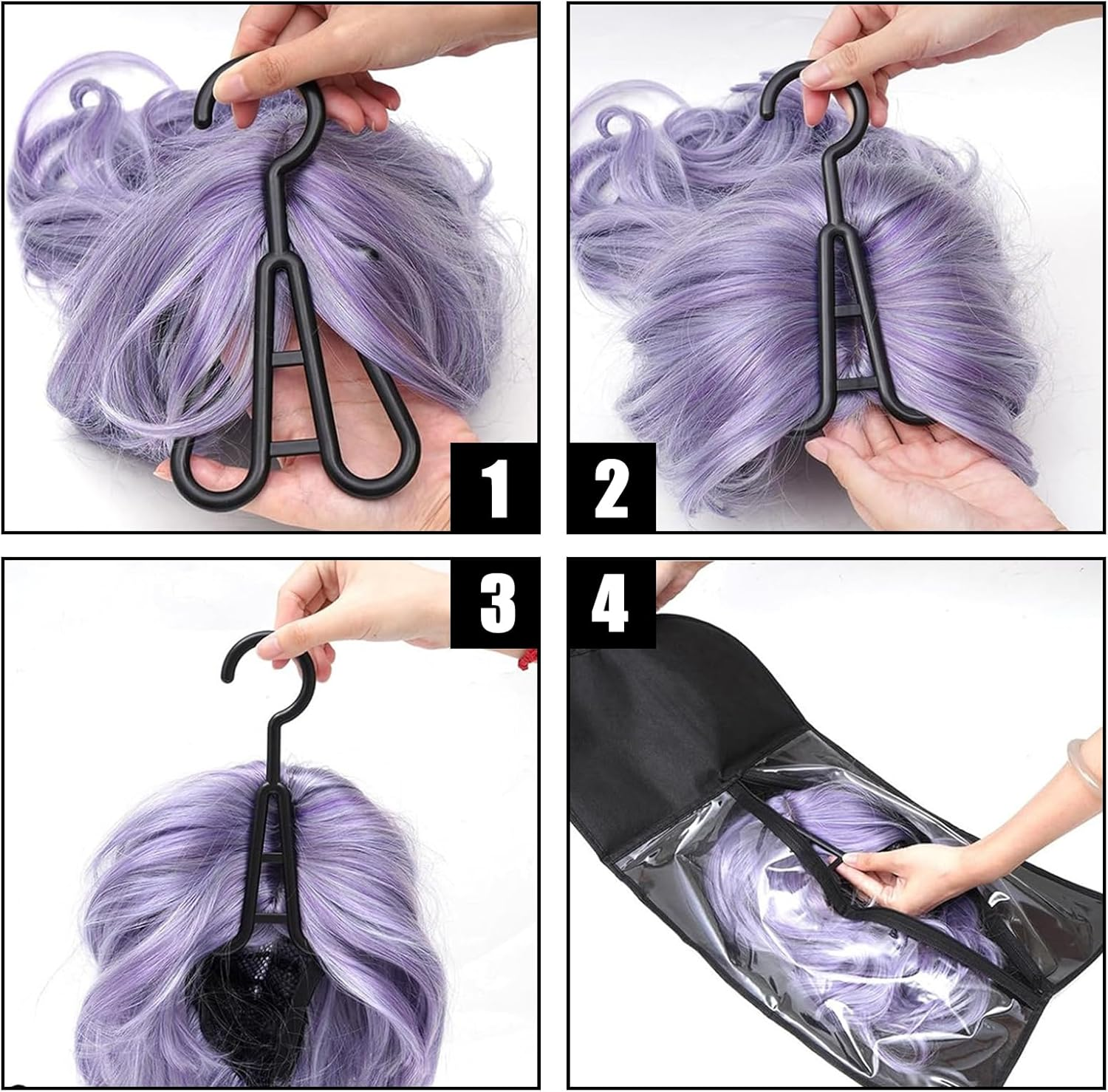 TYXHXTF 3Pcs Wig Storage Bag, Dustproof Wig Bag, Hair Extension Storage, Wig Storage Bag with Hanger (Black) image number 5