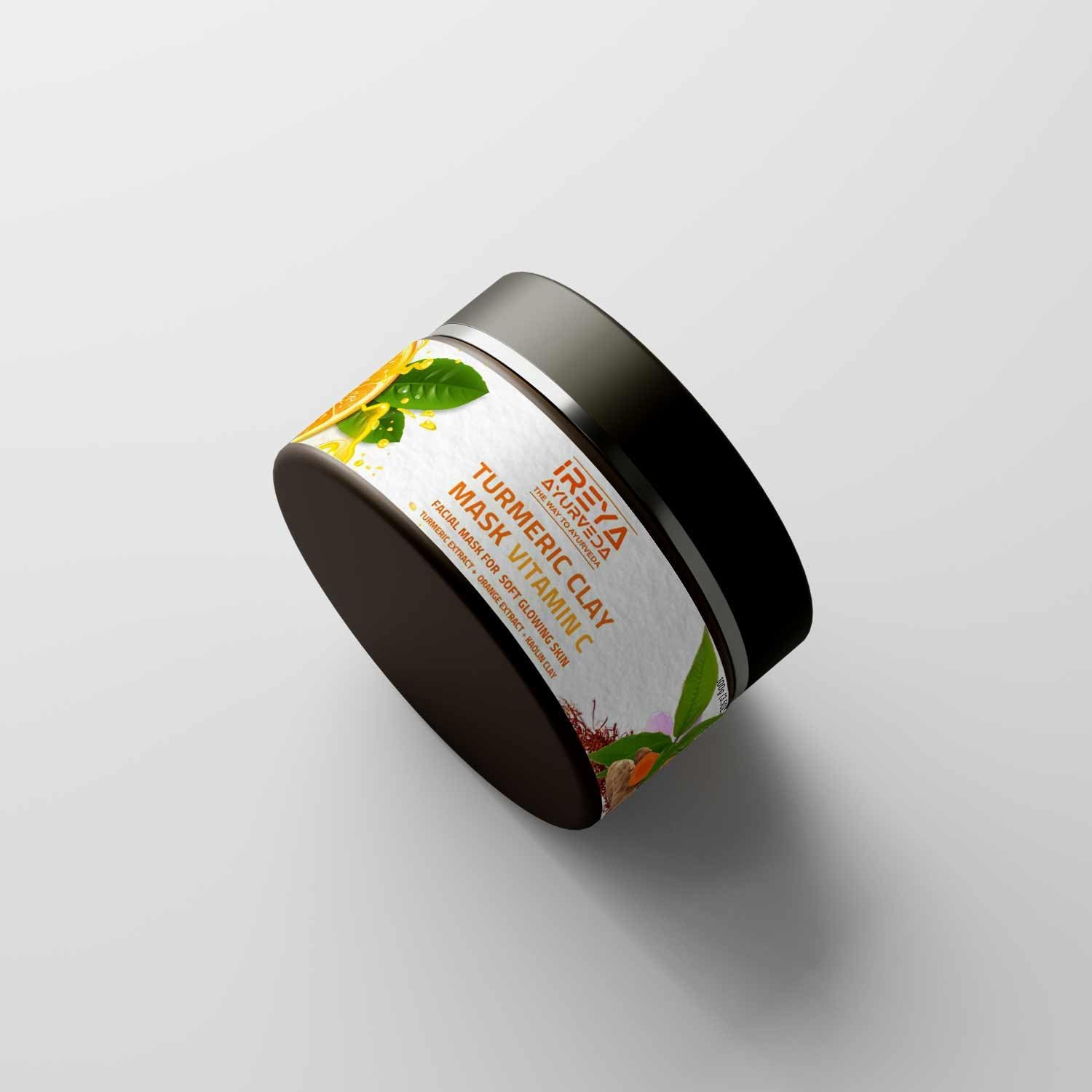 Turmeric Clay Mask Vitamin C with Orange Saffron Extract Fullers Earth, Kaolin Clay, Acne Face Mask Dark Spots Remover with Turmeric Extract 100 G Pack of 1 Yellow image number 4