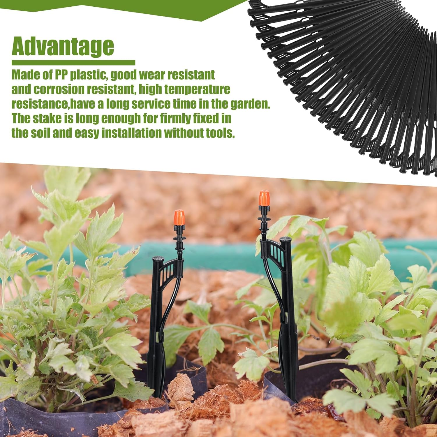 100 Pcs 12.8" Irrigation Drip Support Stakes 1/4 Inch Tubing Hose Holder Adjustable Riser Drip Lines Ground Stakes for Micro Sprinkler Gardens Irrigation Supplies image number 3