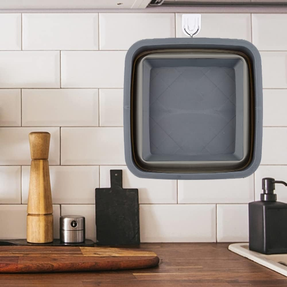 Collapsible Multipurpose Plastic Dish Basin, Space-Saving Outdoor Multiuse Foldable Ice Bucket for Camping,Hiking,Fashing (Black-Square)