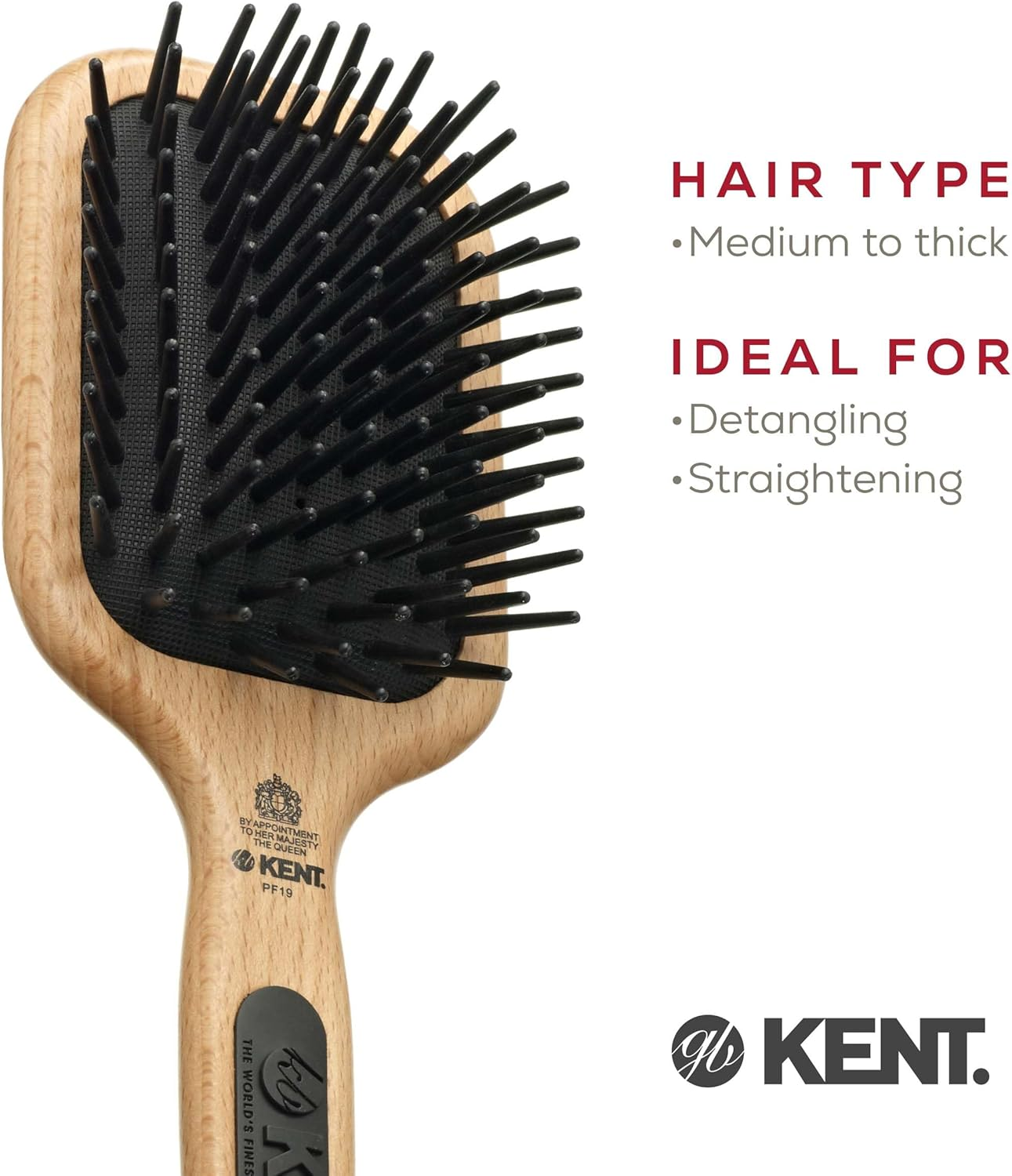 Kent Paddle Hair Brush with Large Non Scratch Nylon Quills, Medium image number 2