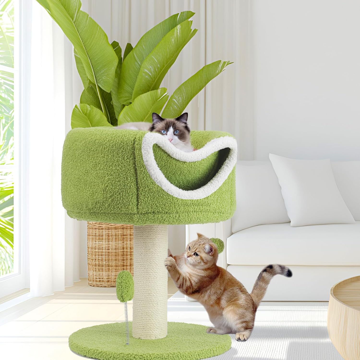 EMUST Flower Cat Tree with Bed, 28.74Inch Cat Tower with Scratching Post & Cozy Condo, Christmas Cute Sisal Cat Scratcher with Plush Hang Spring Ball Toys, Removable Cat Bed for Indoor Adults Cats image number 2