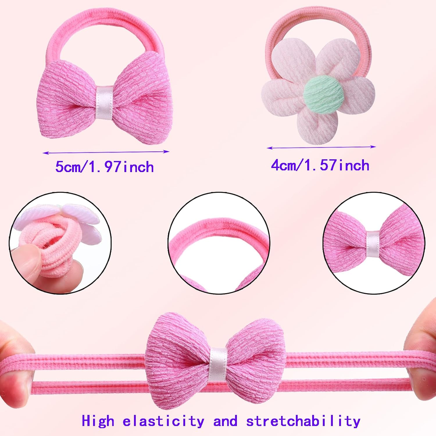 24 Pcs Toddler Hair Ties for Girls - Cute Flower Elastic Hair Bands, Candy Bow Ponytail Holders, Seamless Scrunchies, Little Girls Hair Accessories for Thick Hair image number 4