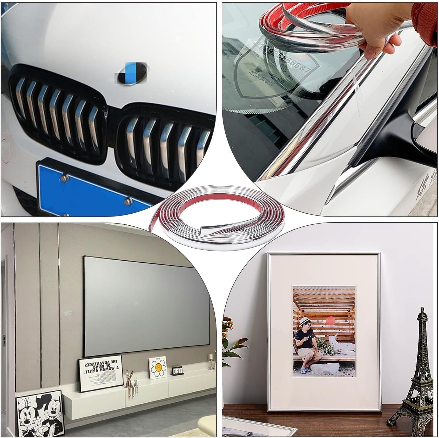 Silver Self Adhesive 3D Wall Edging Strip Peel and Stick Trim Seam Wall Sticker Decor Tape Decorative for Ceiling/Corner/Mirror/Furniture/Door/Wardrobe/Home and Auto Decor (0.8CM*5M/0.31IN*16.4FT)