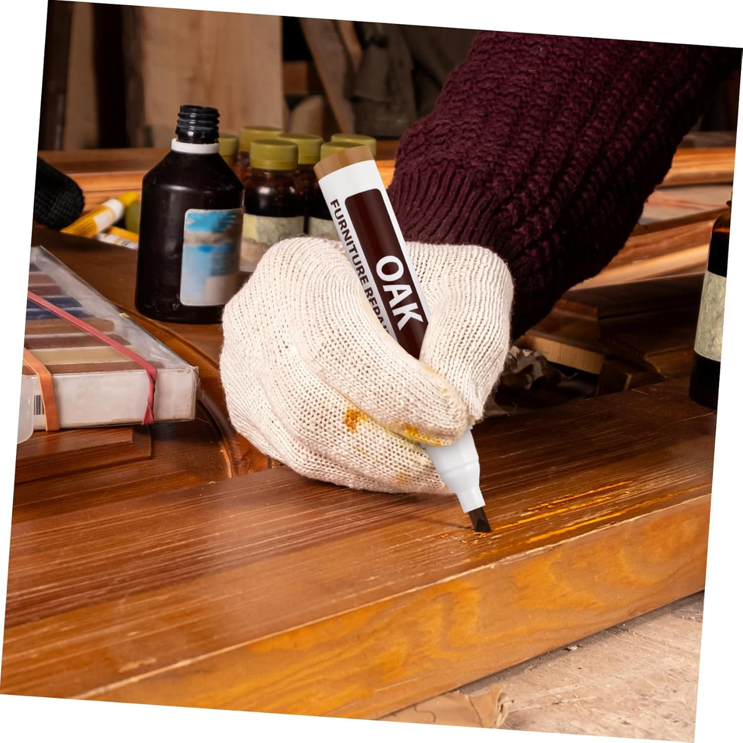 Furniture Touch up Marker 6Pcs Set Oil-Based Repair Pens for Wooden Furniture Scratch and Blemish Concealing, Suitable for Oak Walnut Teak Restoration and Home Repair image number 4