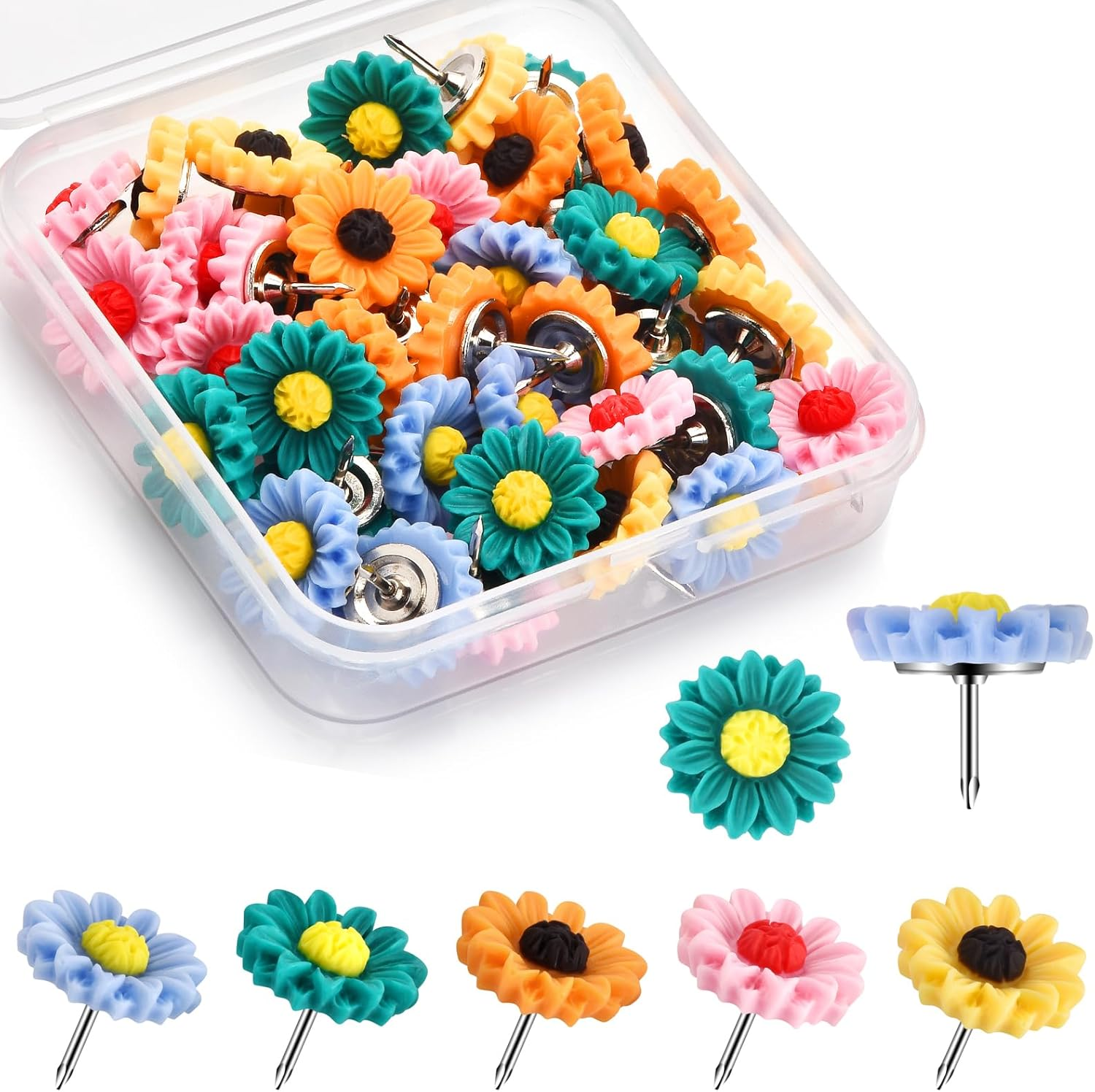 40Pcs Push Pins, Thumb Tacks for Bulletin Board, Flower Decorative Pins and Tacks, Cork Board Thumbtacks, Cute Thumbtack for Office Decorative