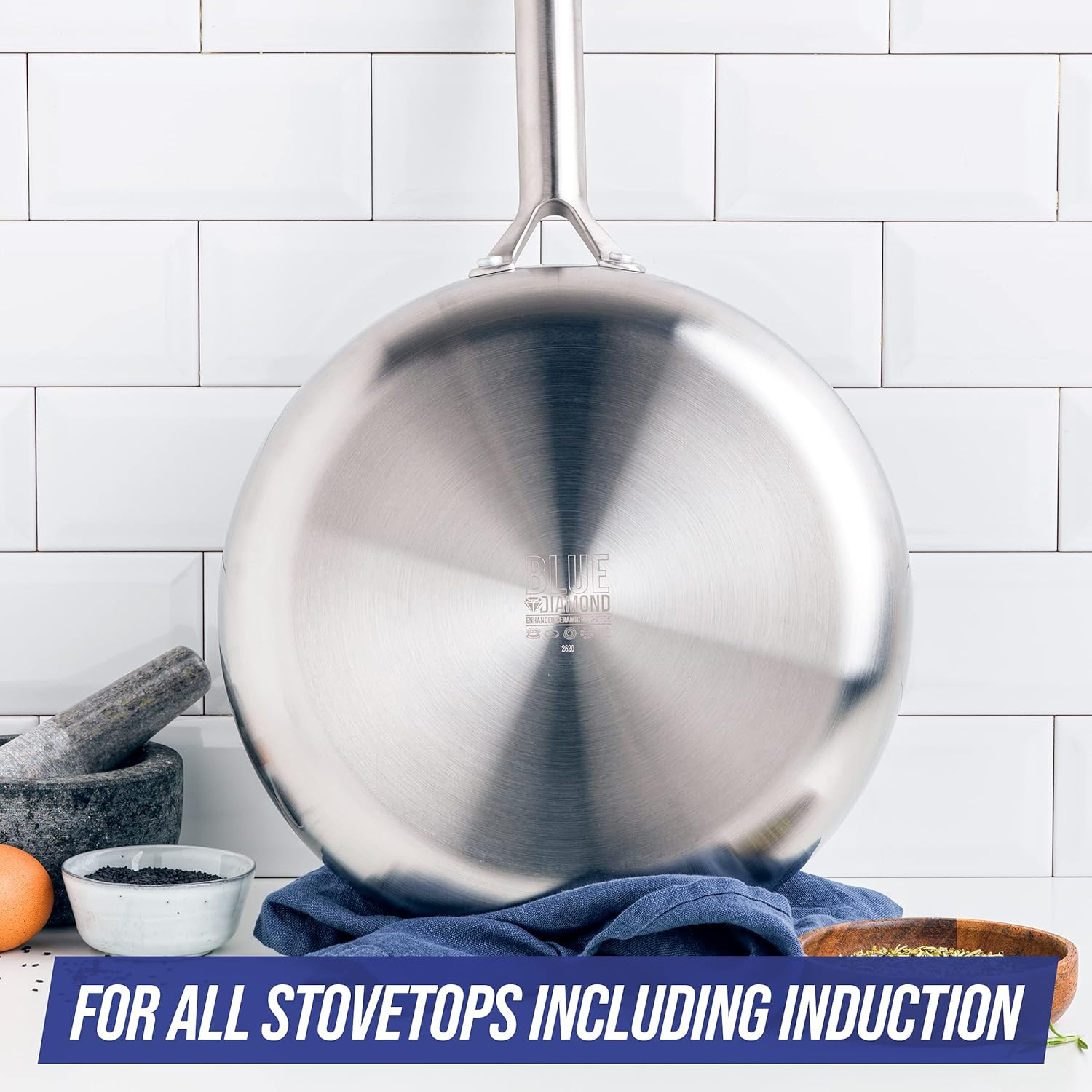 Blue Diamond Cookware Tri-Ply Stainless Steel Ceramic Nonstick, 6 Piece Cookware Pots and Pans Set, Pfas-Free, Multi Clad, Induction, Dishwasher Safe, Oven Safe, Silver image number 1