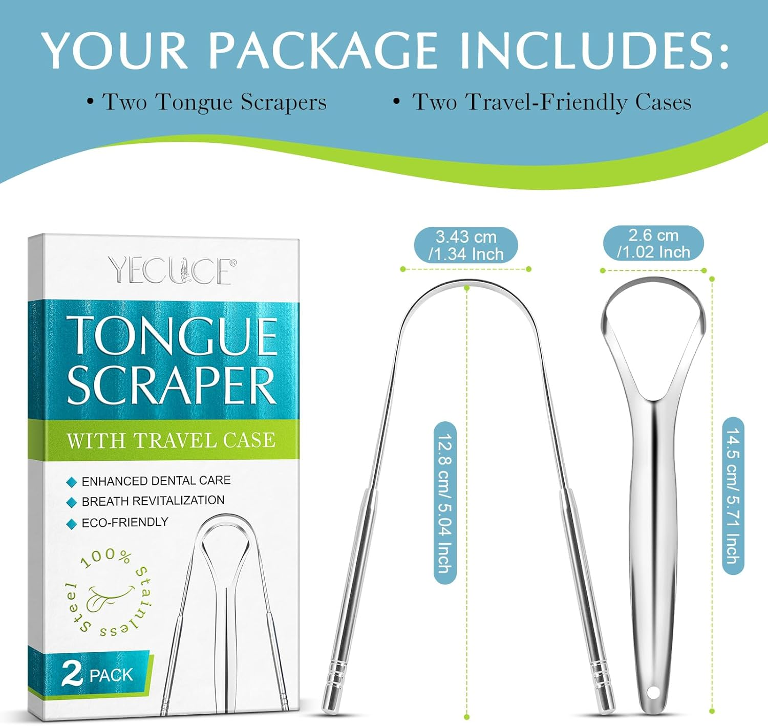 Tongue Scraper for Adults (2 Pack), Metal Tongue Scraper, Tongue Cleaner for Oral Care and Hygiene, Easy to Use, Tongue Scrubber, Help Your Oral Hygiene (With 2 Cases) image number 6