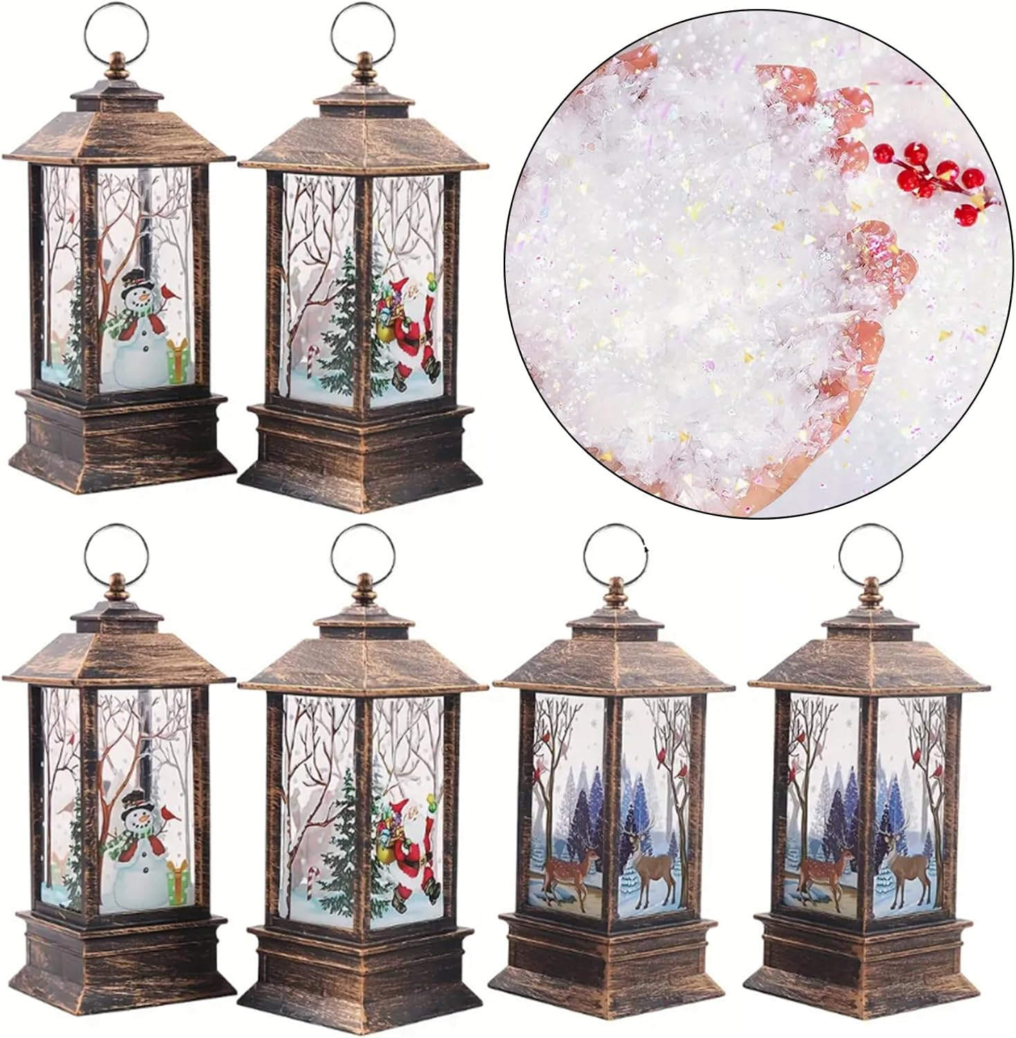 Christmas Lanterns Night Lamps with Artificial Snow, 6 Pieces, Home Decoration, Ideal Gifts, Halloween Outdoor Lights/129 image number 1