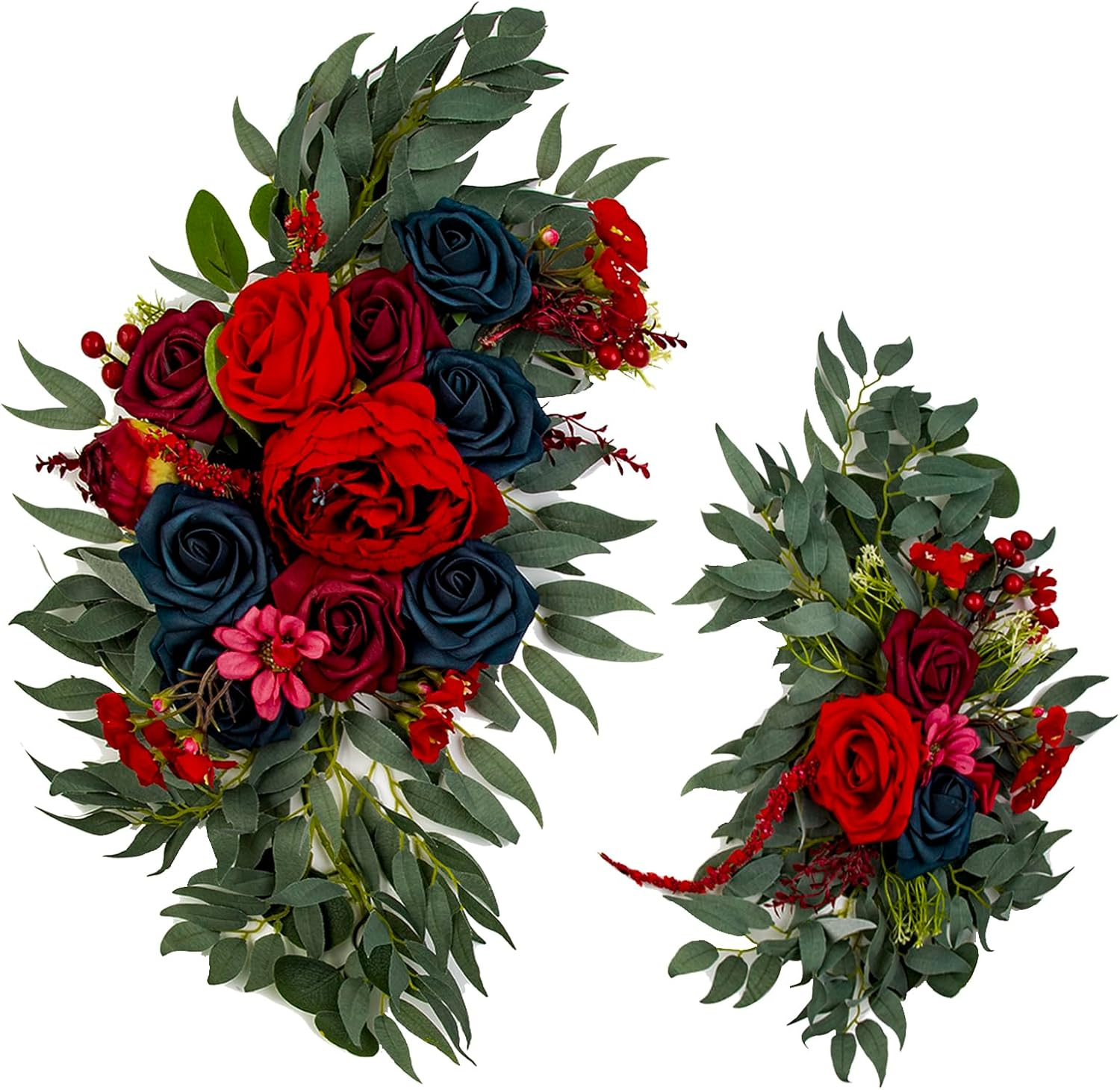 Aitnwoy Artificial Wedding Arch Flowers Kit 2 Pcs Dust Rose Flowers Silk Peony Floral Swag Welcome Sign for Wedding Ceremony Party Home Garland Decor - Blue image number 4