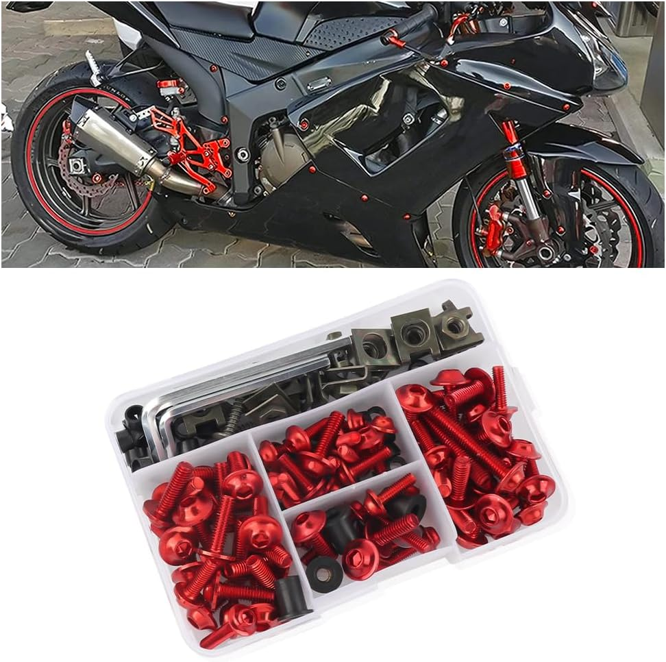 177PCS Motorcycle Fairing Bolt Kit,M5 M6 Aluminum Screws Bolts Fasteners of Fairings for Motorcycle Accessories,Universal Motorcycle Windshield Bolts,Professional Auto Parts (Red) image number 5