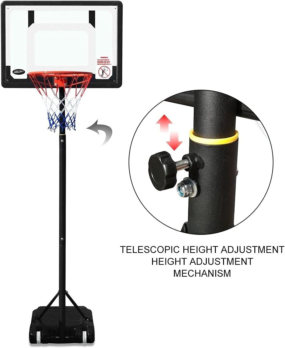 GENKI Portable Basketball Hoop Stand System for Juniors (1.6-2.1M) Adjustable Height W/Wheels, 38CM Steel Rim Backboard Nylon Net Wheeled Base for Indoor Stadium Outdoor Backyard Playground image number 1