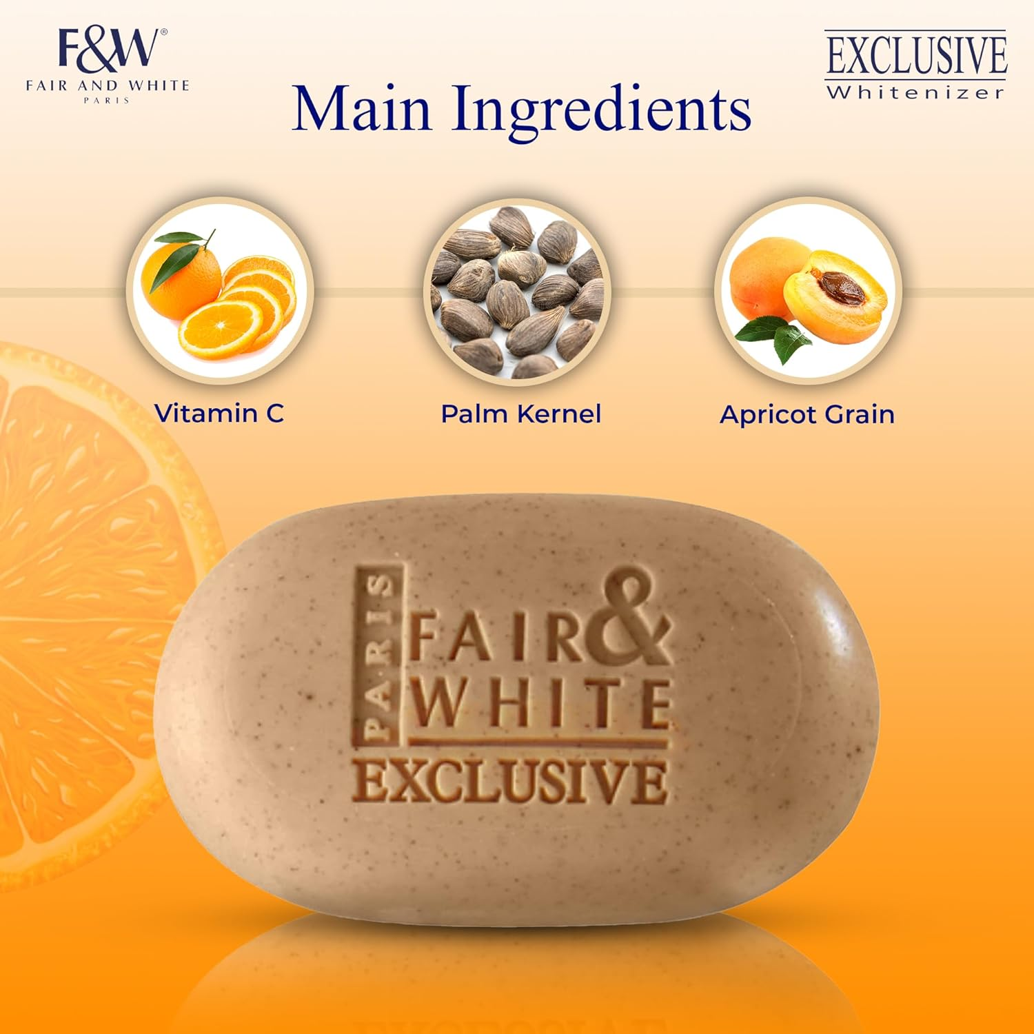 Fair and White Exclusive Exfoliating Soap - 7 Oz / 200 G - Skin Brightening Bar, Fade Dark Spots, Hyperpigmentation Soap, Uneven Skin Tone, with Vitamin C and Shea Butter