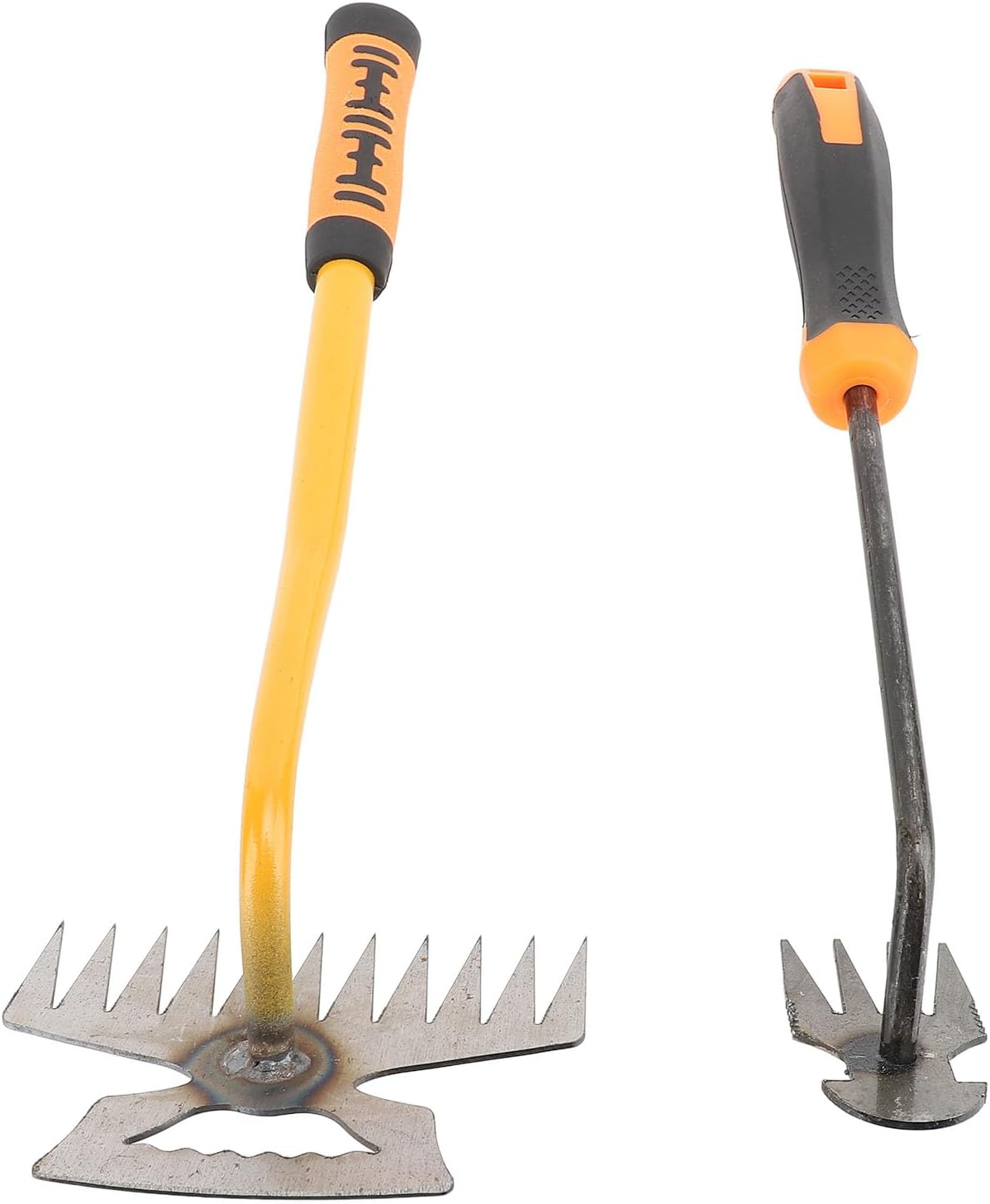 2 Pieces Garden Weeding Rake, Small Garden Rake Stainless Steel 4 Teeth 11 Teeth Rubber Handle, Backyard Loosening Farm Planting Weeding Ergonomic for Gardening Weeding Planting image number 2