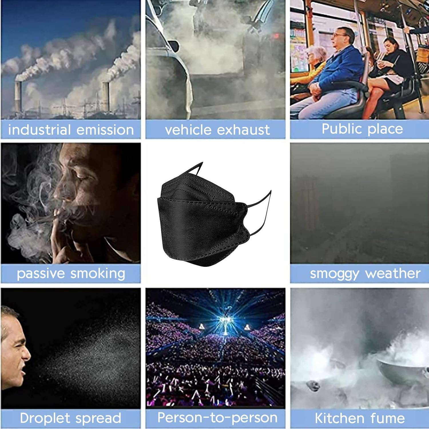 10PCS Adults KF_94 Face_Masks,4-Ply Protection Black Disposable Facemasks with Nose Wire for Adults Working Outdoor