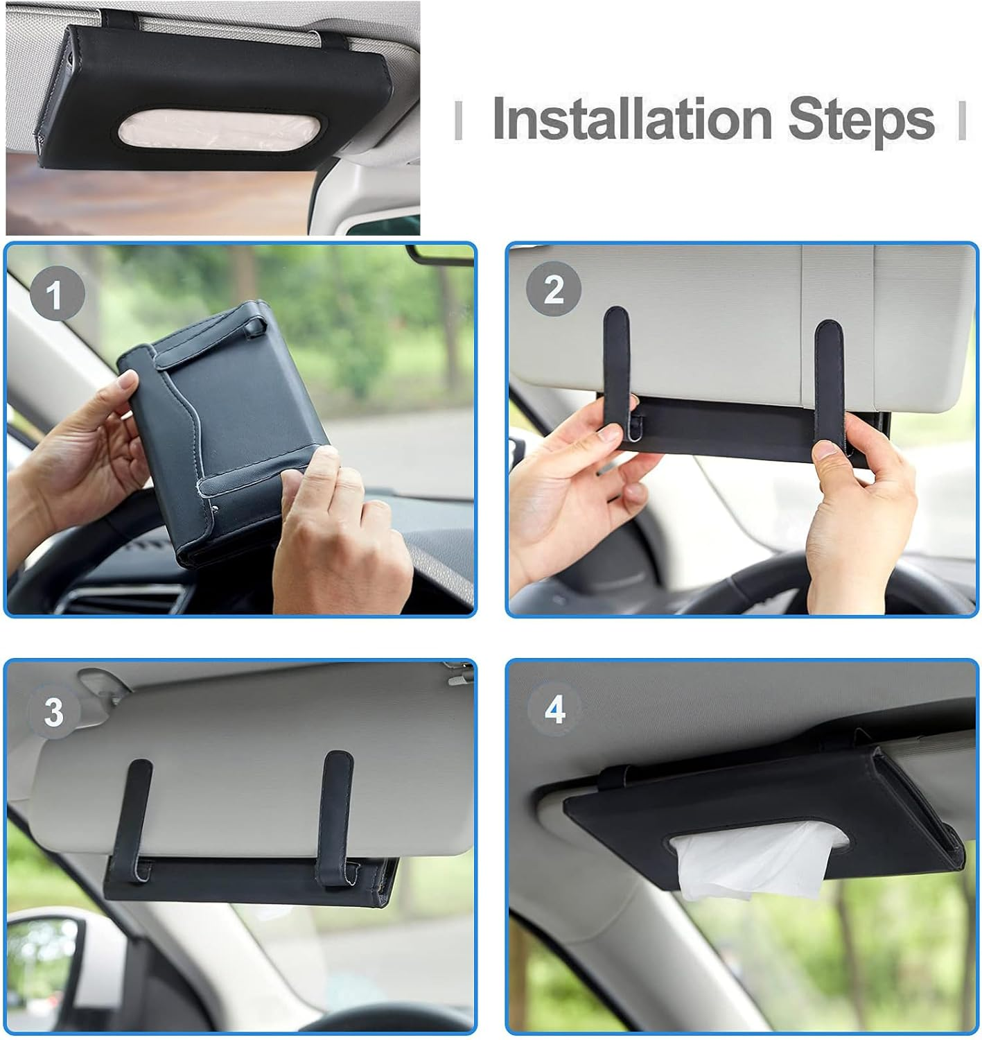 2-Pack Leather Car Tissue Holder, Sun Visor Kleenex Holder Lotion Facial Tissues, Car Napkin Holder for Automotive, SUV, Truck image number 1