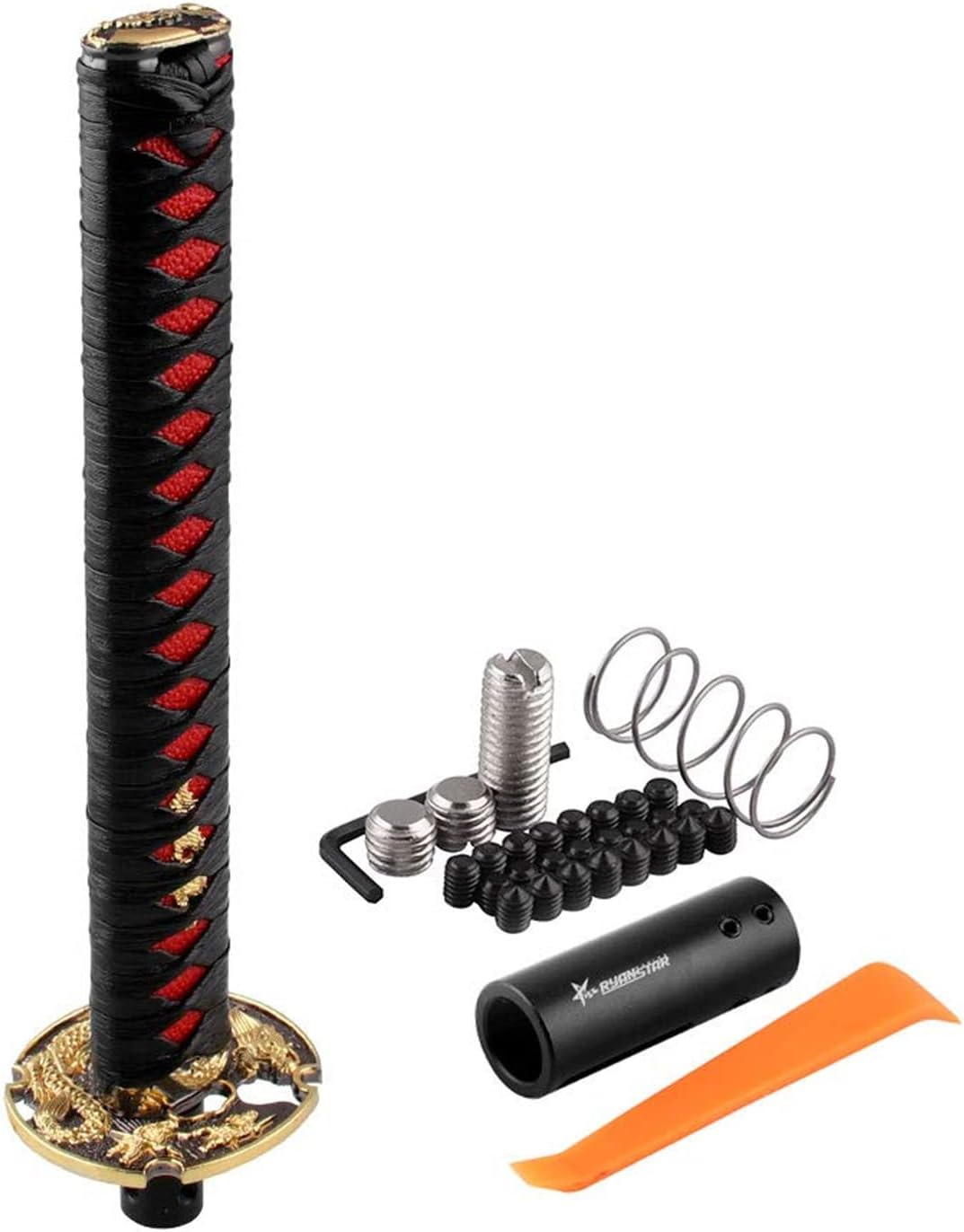 RYANSTAR Samurai Sword Automatic Shift Knob Universal for Lock/Button Automatic Transmission，Cool Katana Gear Shifter Metal Weighted Red&Black
