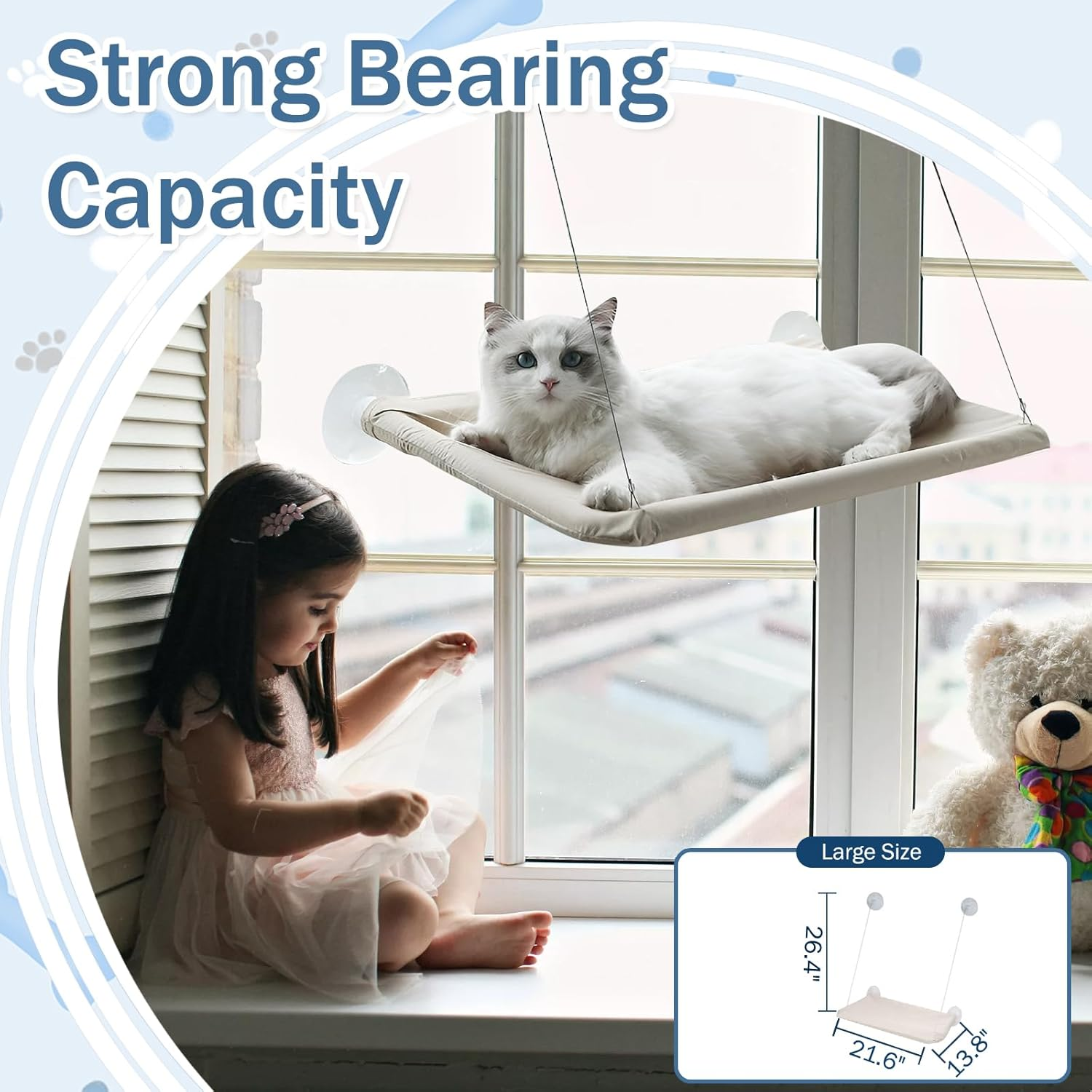 Cat Window Perch Bed with Strong Suction Cups, Foldable Cat Hammock Bed for Large Cats, Space Saving Wall Mounted Cats Resting Seat (Beige, 21.7" X 13.8") - Beige image number 3